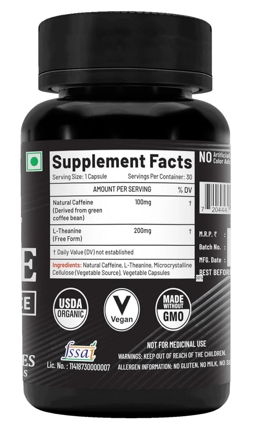 NutriJa Natural Caffeine 100MG Plus L-Theanine 200MG – 30 capsules F137