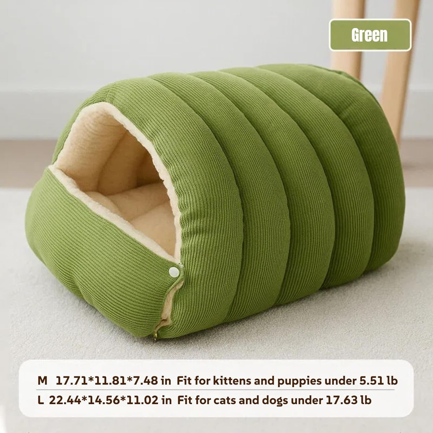Cat Cave Bed for Indoor Sleeping Bag 2-in-1 Detachable Dog Cave with Zipper & Sn