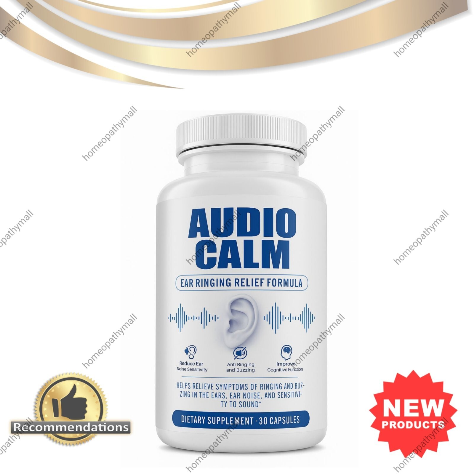 Audio Calm– 30 Caps | Natural Ear & Nerve Support | B12, Garlic, Green Tea Blend