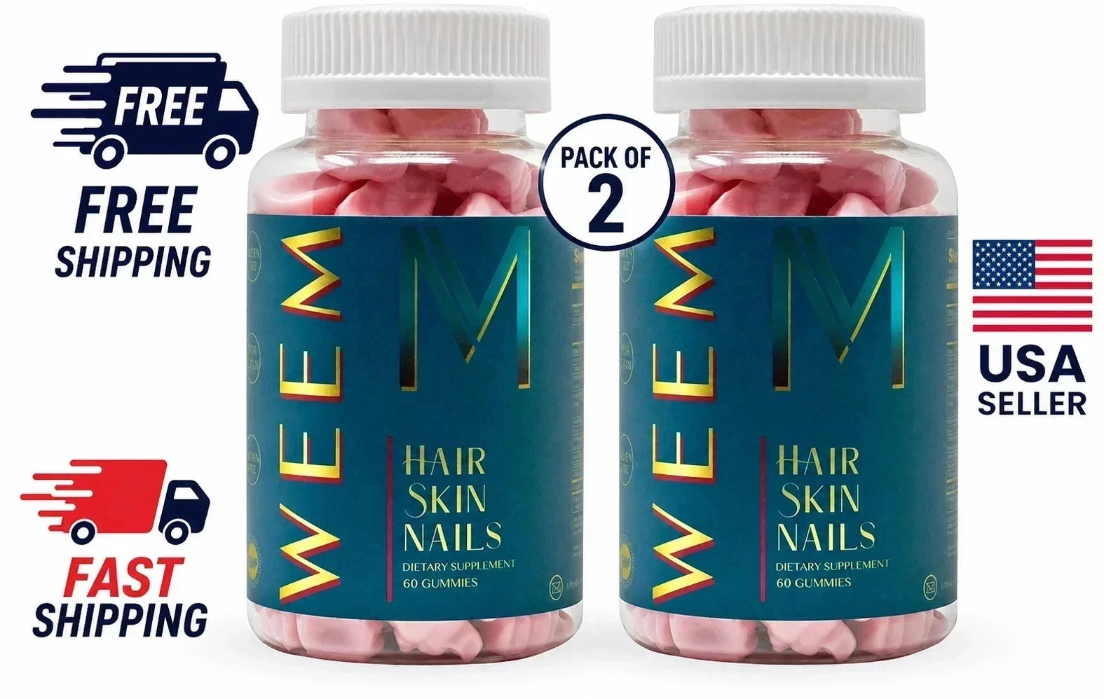 Pack of 2 WEEM Hair Skin and Nails Gummies | Supports Healthy Hair | Vegan bioti
