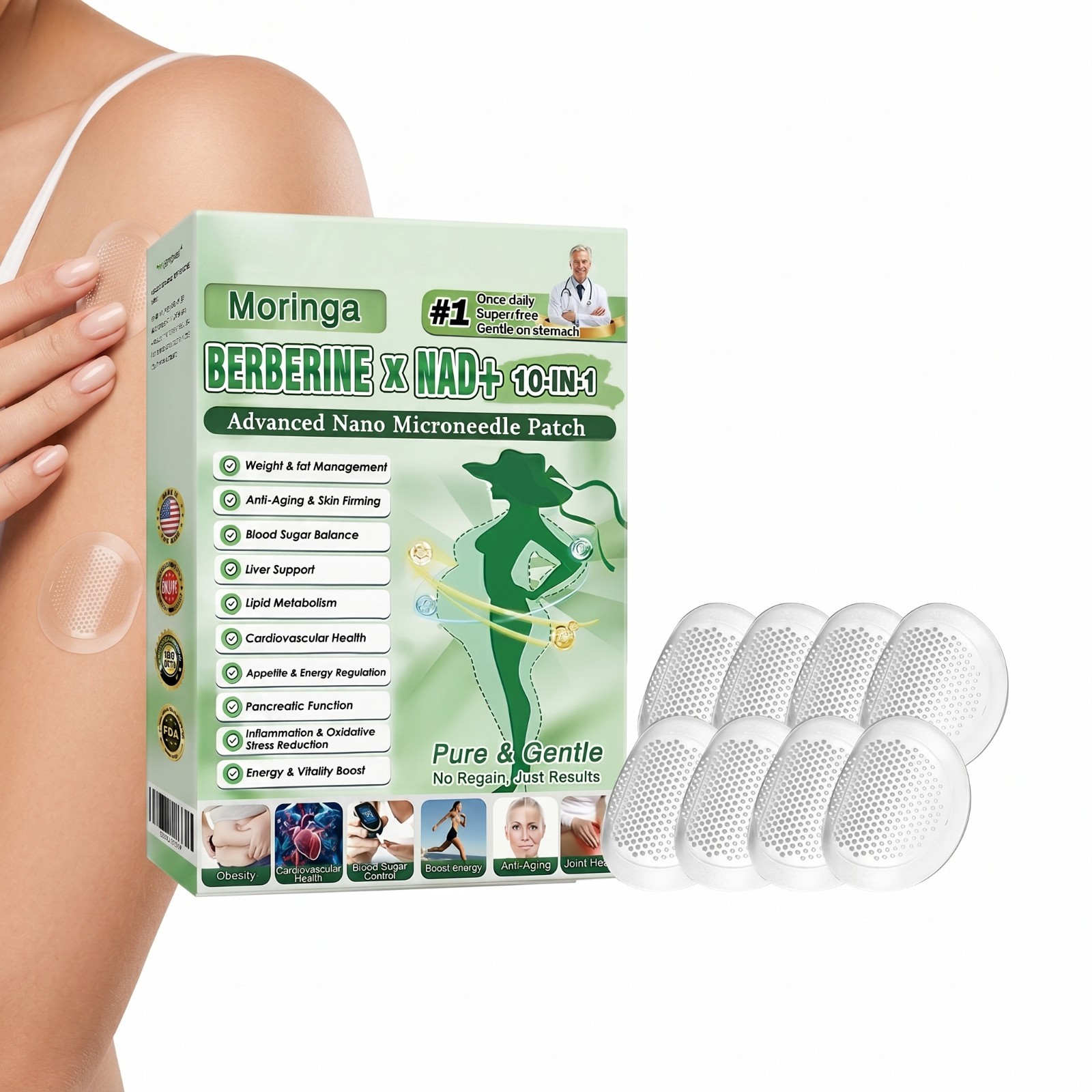 3PACK Moringa Berberine 10-in-1 Advanced Nano Microneedle Patches 7Pcs/Box New