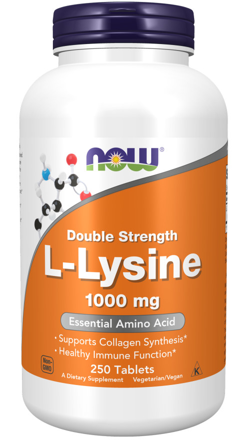 Now Foods L-Lysine 1000mg Collagen Synthesis Double Strength 250 Tabs 02/2026EXP