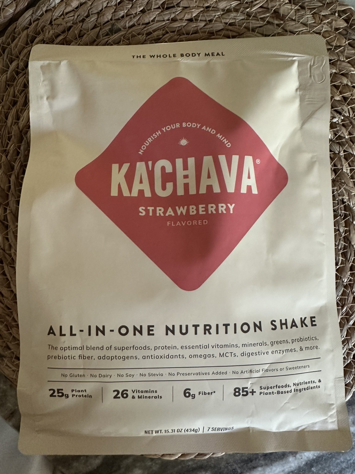 Ka’Chava Strawberry Vegan Plant Protein Shake, Vitamins & Minerals, 434 grams