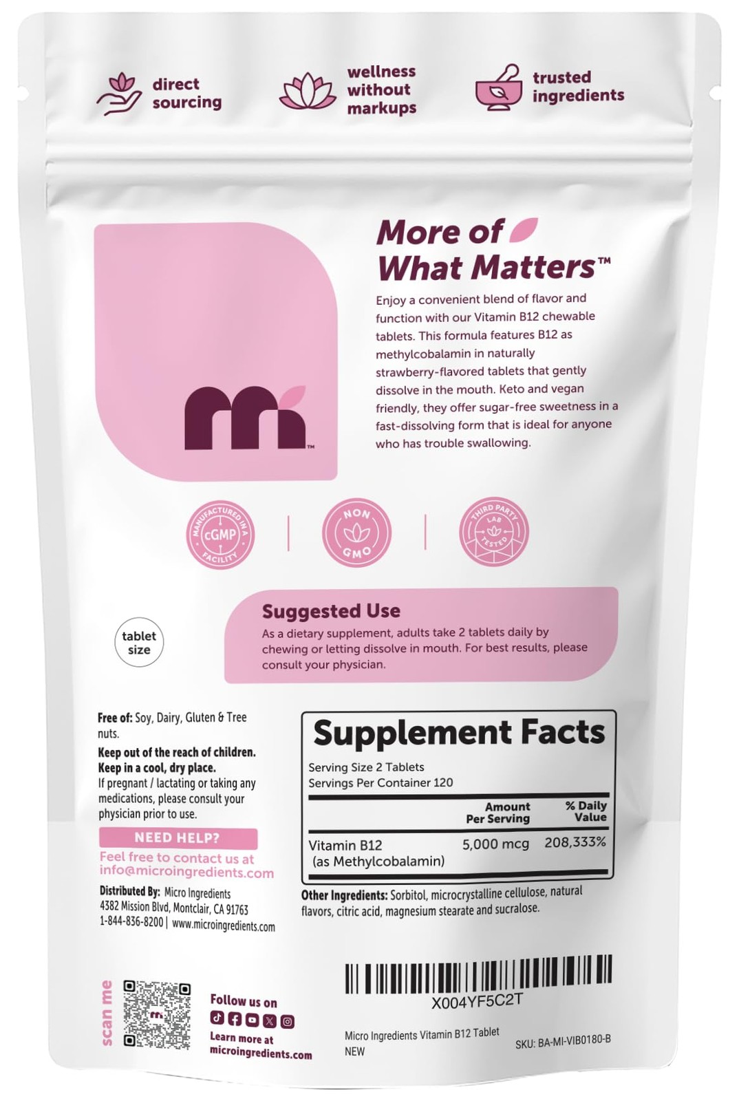 Vitamin B12 5,000 mcg | Methylcobalamin – 240 Chewable Tablets | Fast Dissolv…