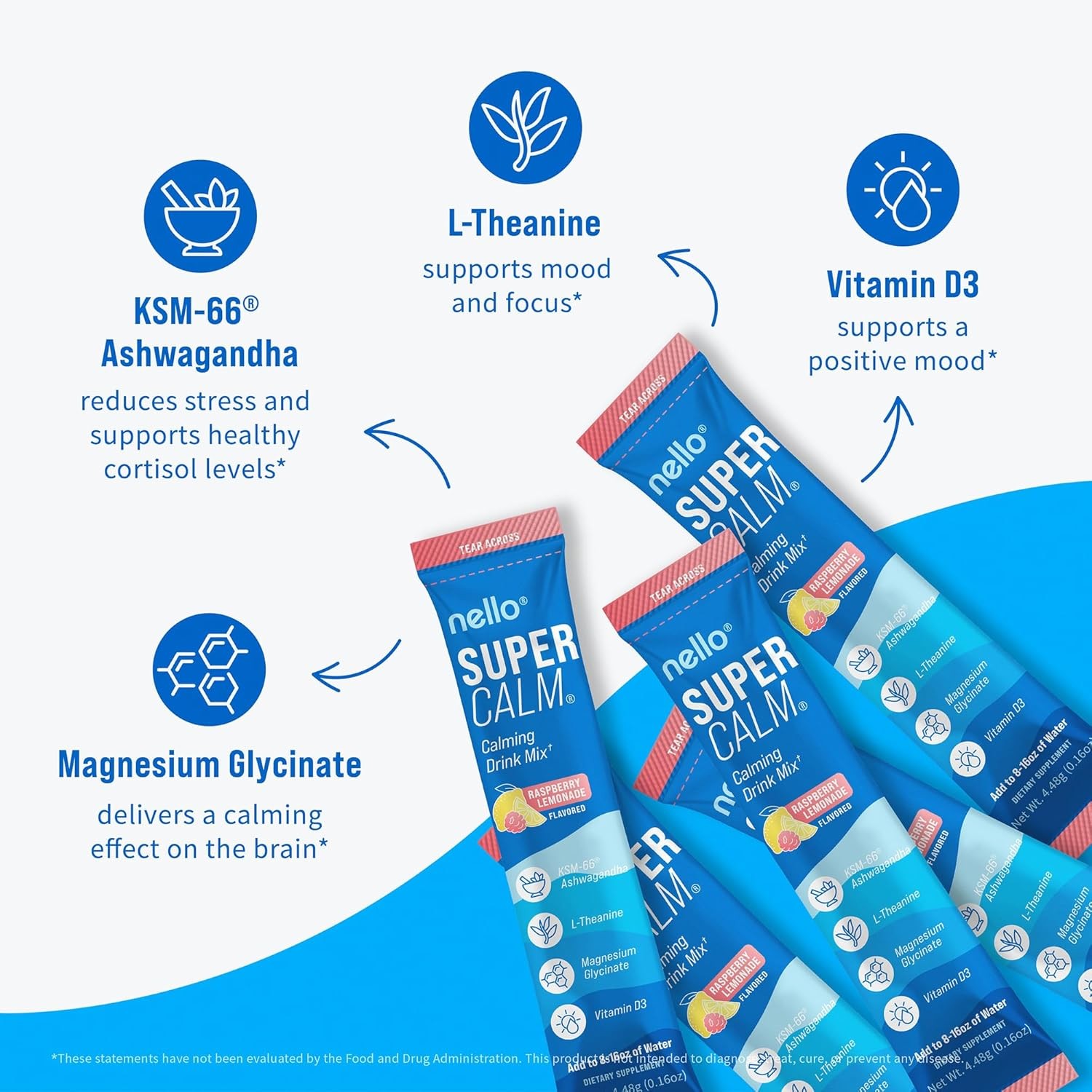 Nello Supercalm Powdered Drink Mix, Cortisol Reducer and Sleep Aid Supplement
