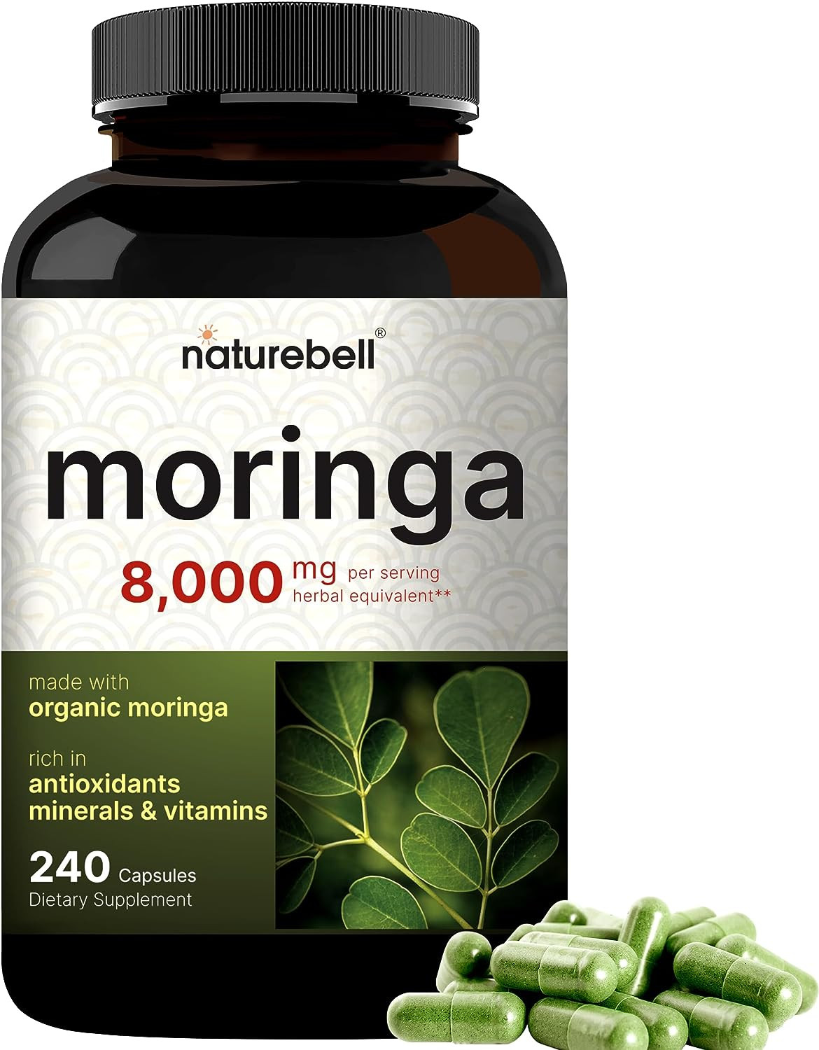 NatureBell Moringa Oleifera 8000Mg 240 Capsules Organic Skin & Immune Supplement