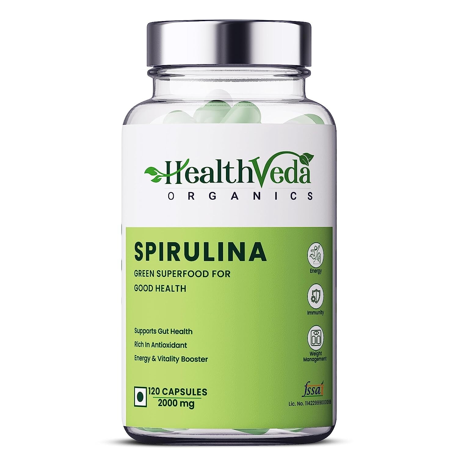 Health Veda Organics Plant Based Spirulina, 2000 mg | 120 Veg Capsules