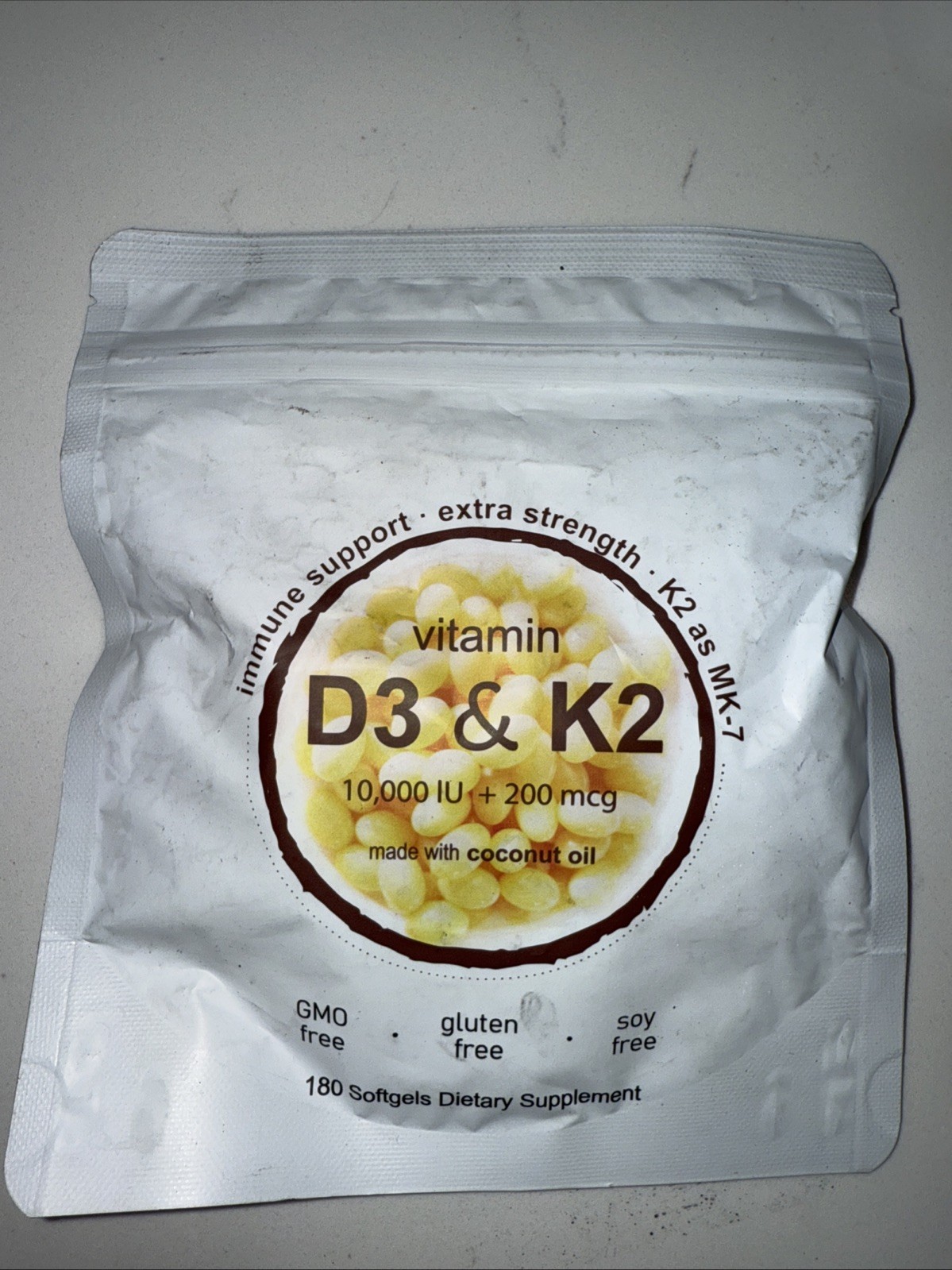 180Pcs 2 in 1 Vitamin D3 10000 iu Plus K2 (MK-7) 200 mcg, Coconut Oil Softgels