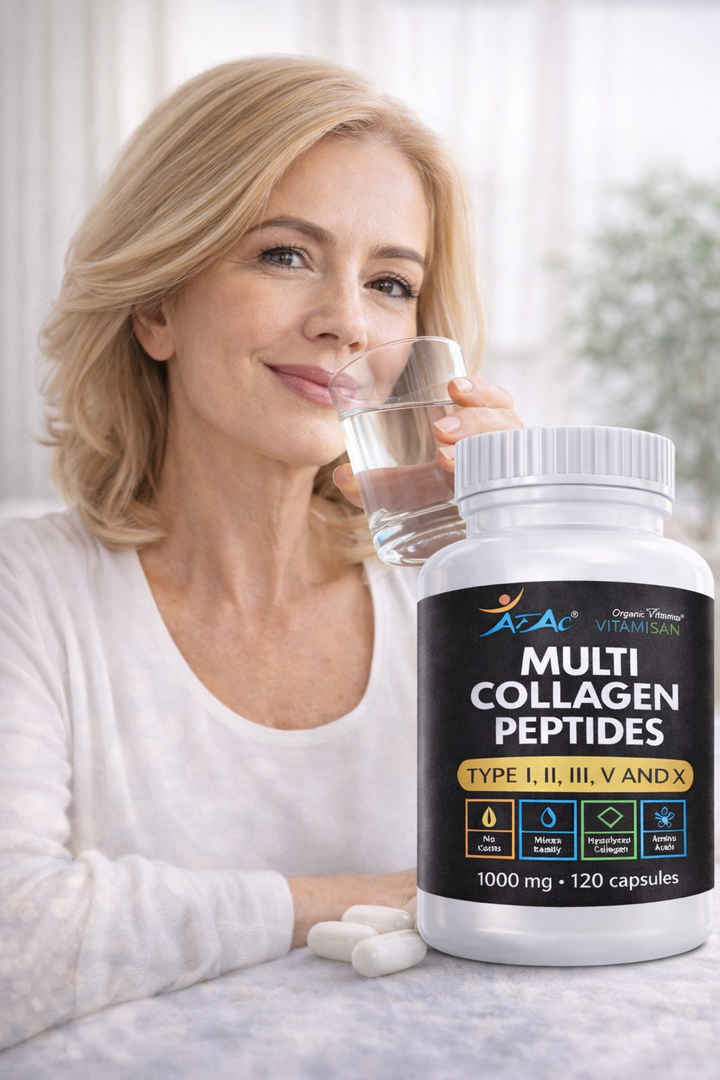 Collagen PEPTIDES Types I, II, III, V, X Colagen Anti aging support skin 120 CT