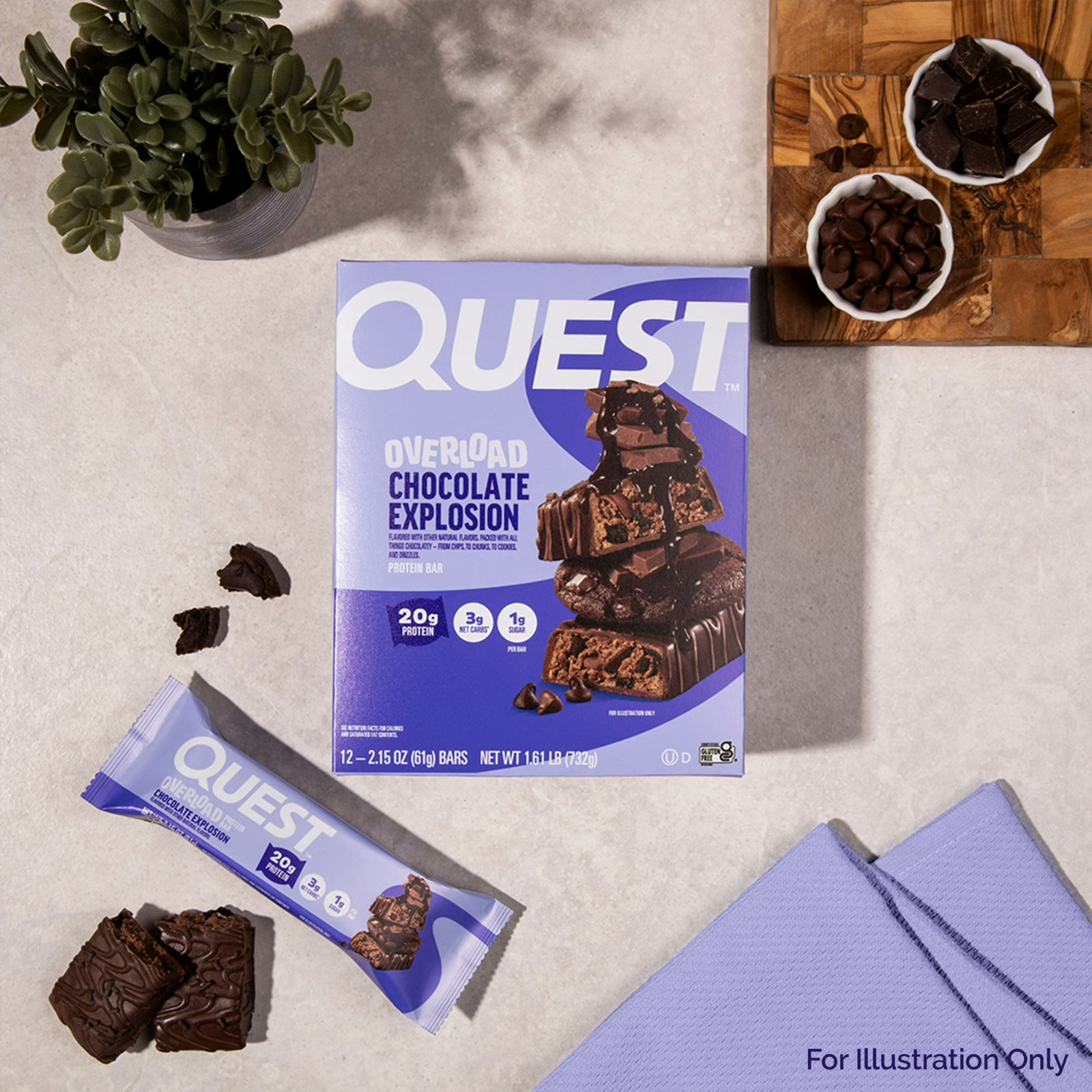 Quest Overload Protein Bars Chocolate Explosion 20g Protein Gluten Free 12 Ct