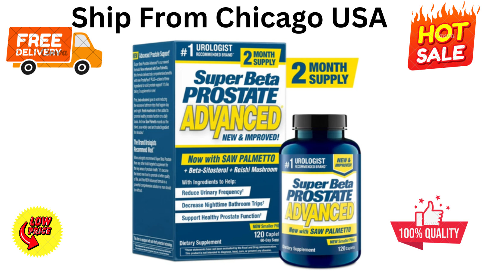 Super Beta Prostate Advanced with Saw Palmetto 120 Capsules Free Shipping