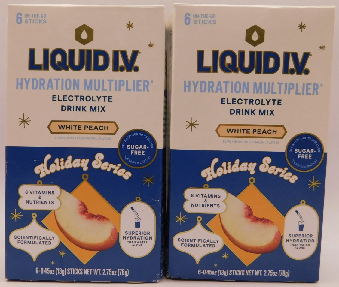 2PK Liquid IV Holiday Series White Peach Sugar Free 6 Sticks EACH Exp: 8/27/27