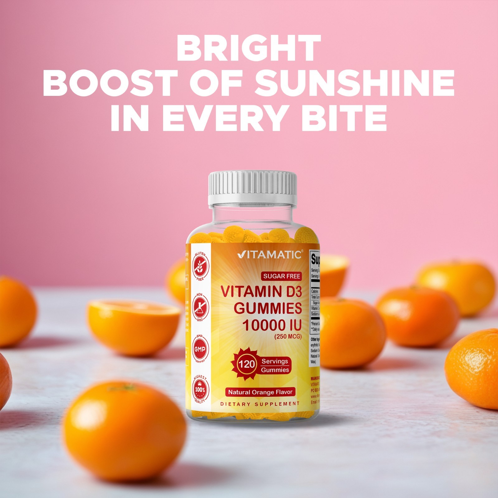 Vitamatic Sugar Free Vitamin D3 (10,000 IU) – 120 Pectin Based Gummies.