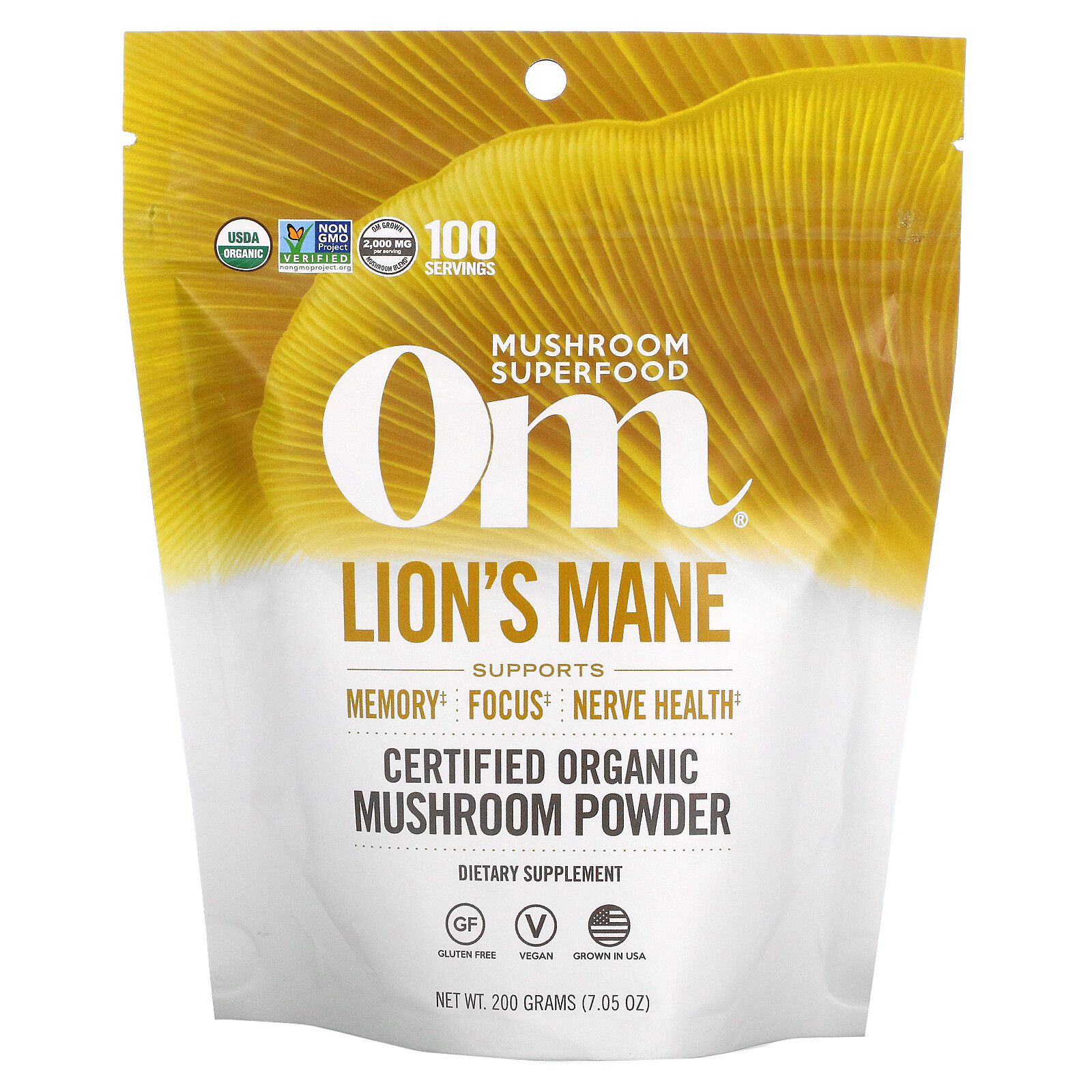 Certified Organic Mushroom Powder, Lion’s Mane, 7.05 oz ( 200 g)