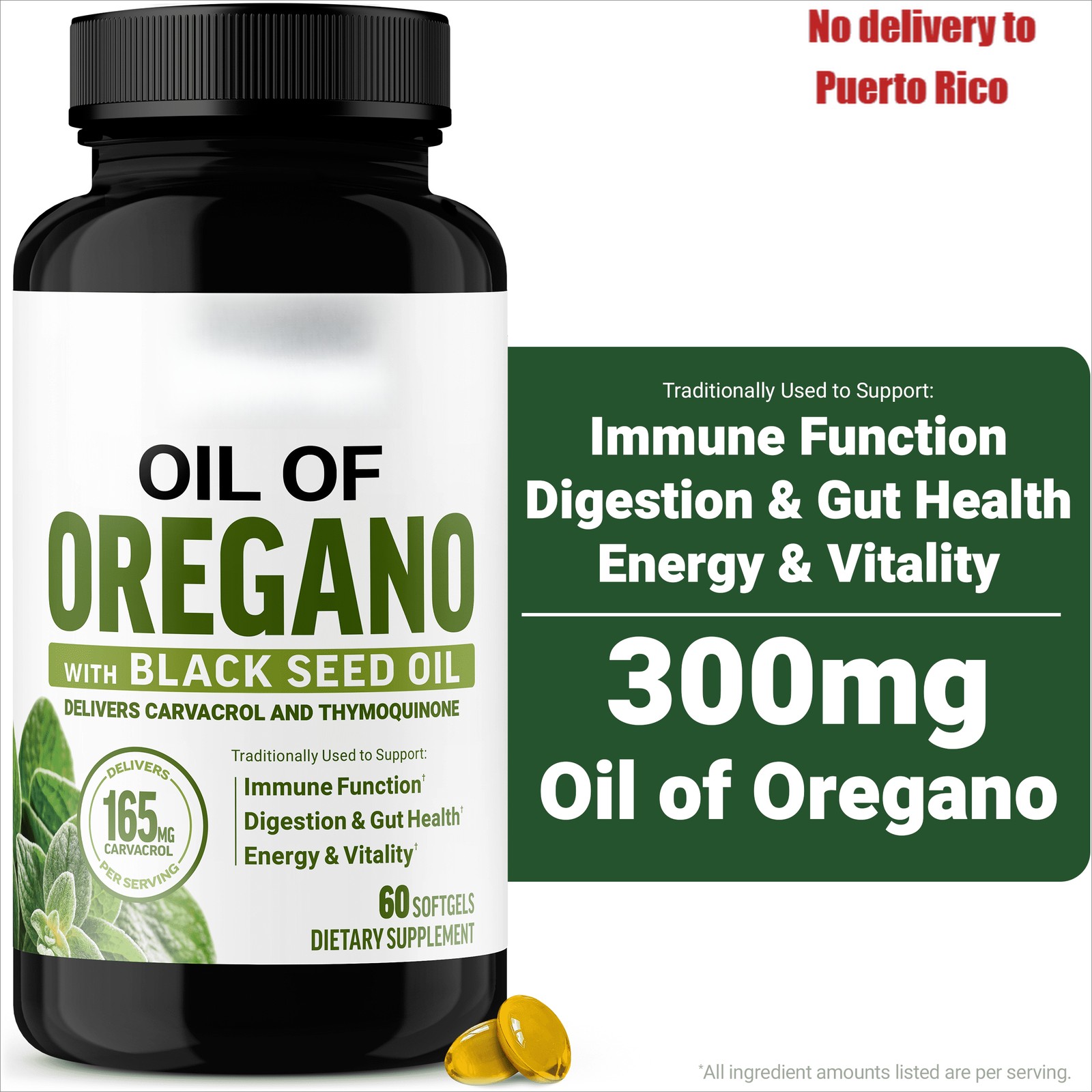 60 Softgels Oil of Oregano with Black Seed Oil Immune Digestion
