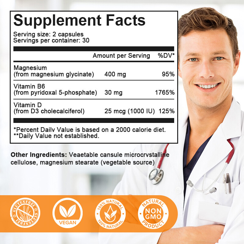 Magnesium Glycinate 400mg – 3 X 120 Capsules – Gluten Free and Non-GMO