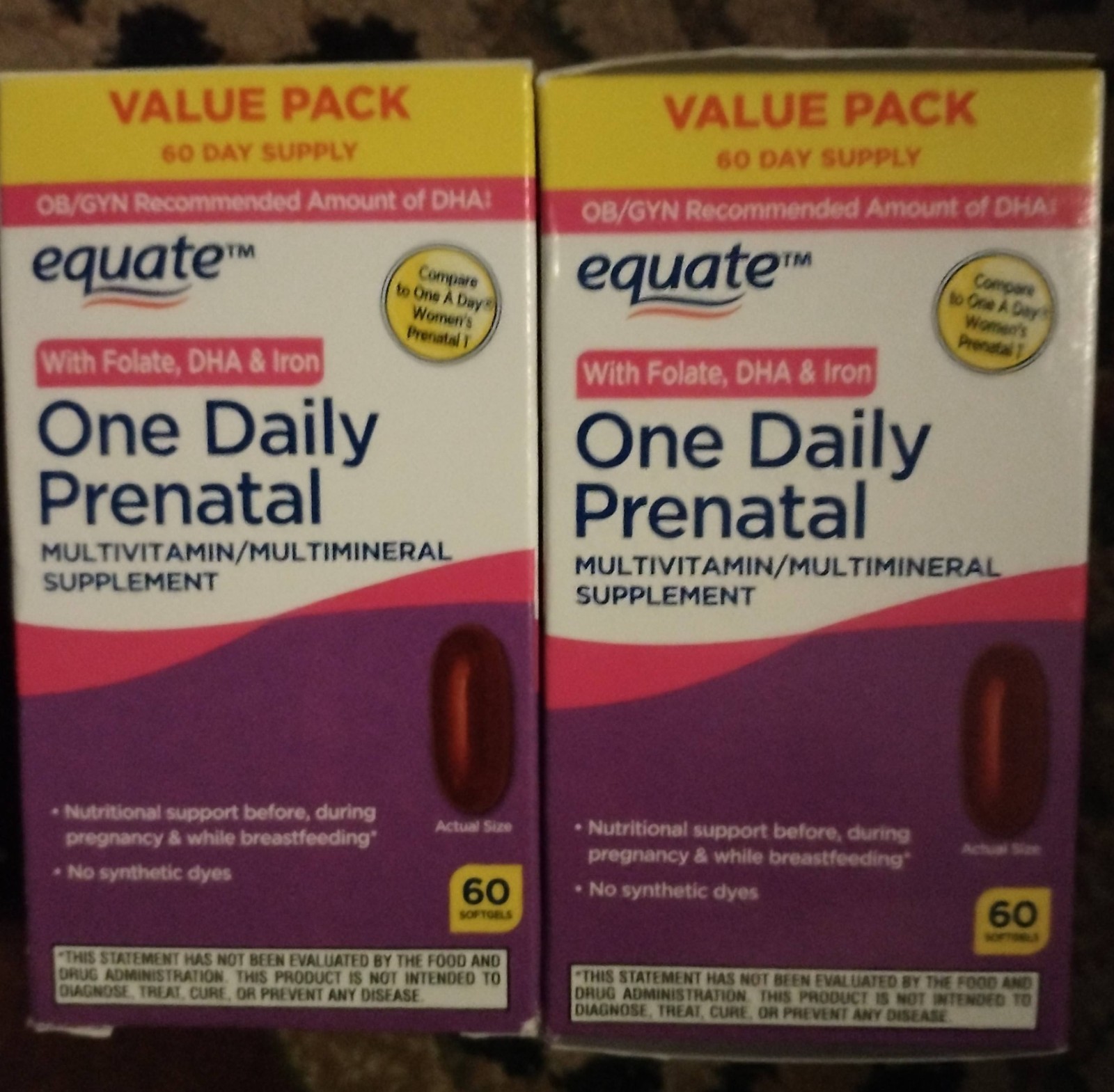 2x Equate Prenatal with Folic Acid DHA Iron Multivitamin Multimineral 60ct 03/27