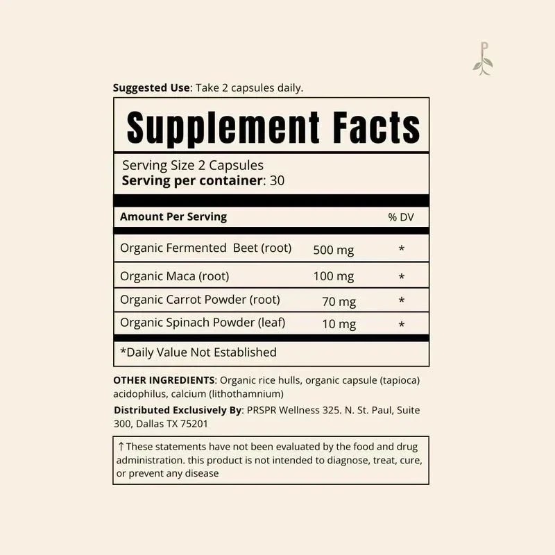 Fermented Beet with Maca by PRSPR Wellness – 60 Vegan Organic Capsules