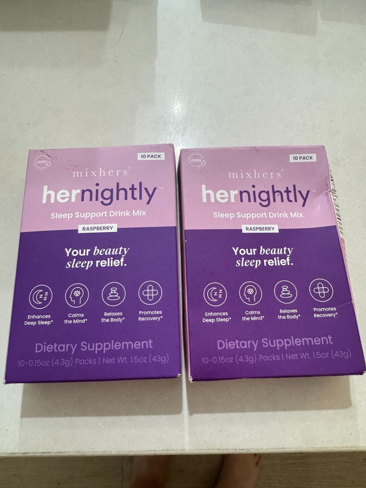 Lot of 2 Mixhers Hernightly Raspberry Sleep Support Drink Mix Bb 2/2025