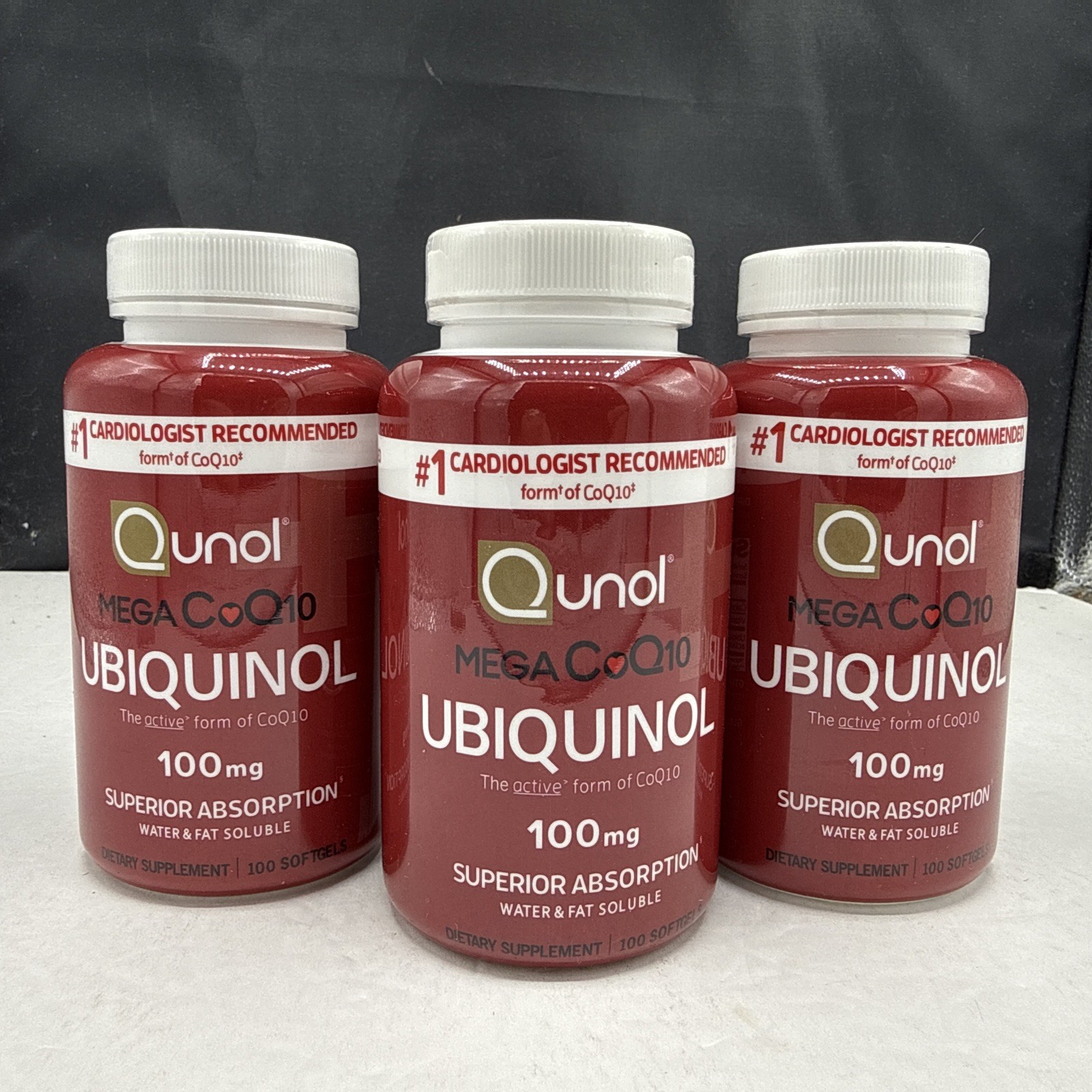 100mg 300MO. QUNOL UBIQUINOL Softgels Mega CoQ10 Supplement 3 bottles Exp 2027