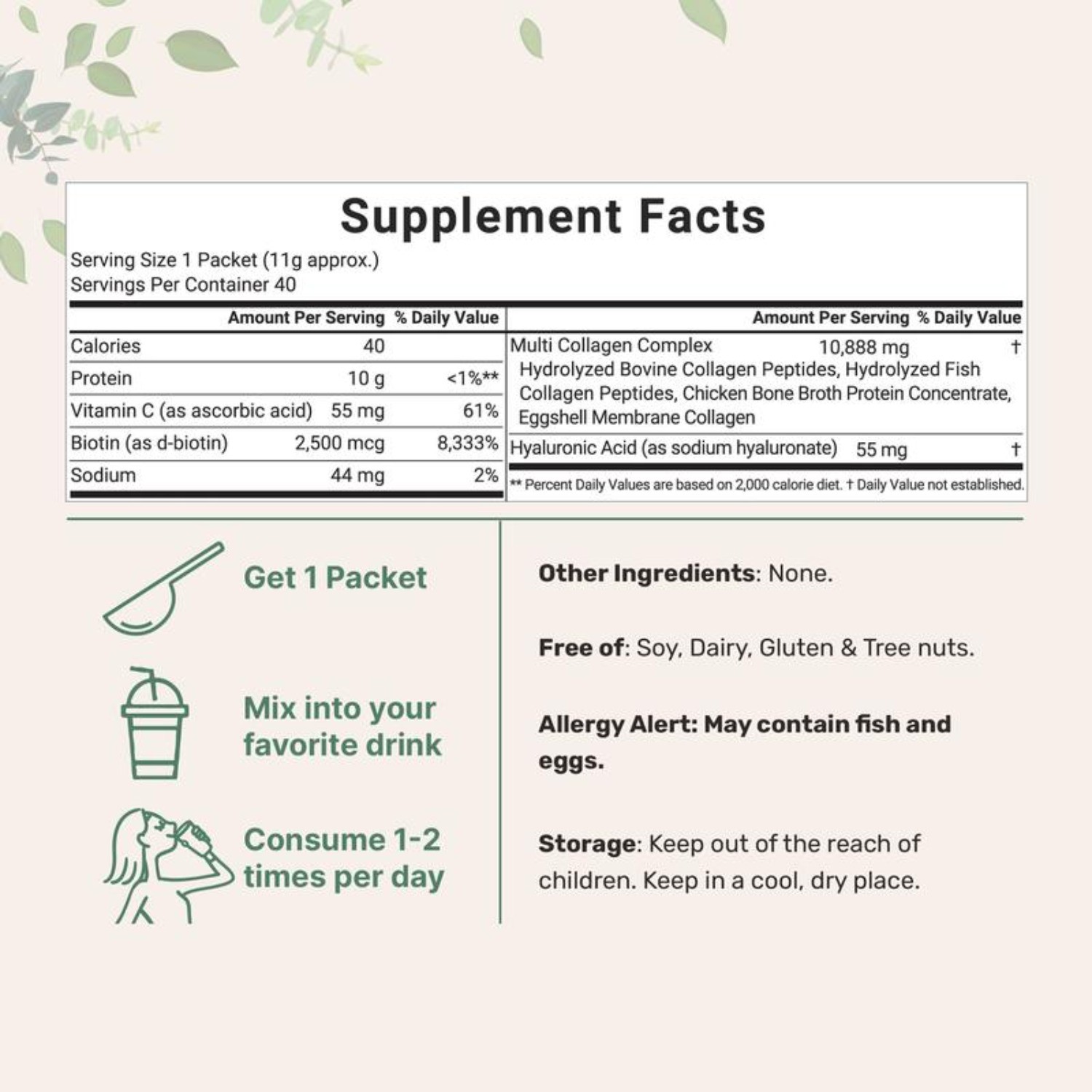 2-Pack Micro Ingredients Multi Collagen Peptides Types I II III V X Biotin 2lb