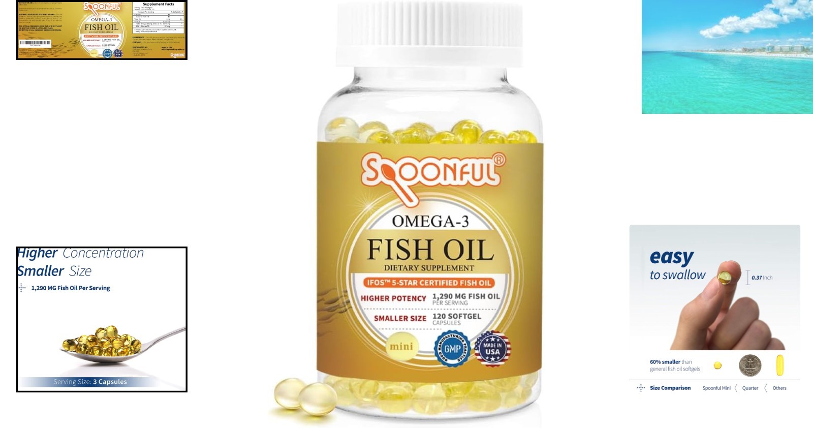 Mini Omega 3 Fish Oil Softgels – 1290mg Per Serving, iFOS Certified, 120 Count