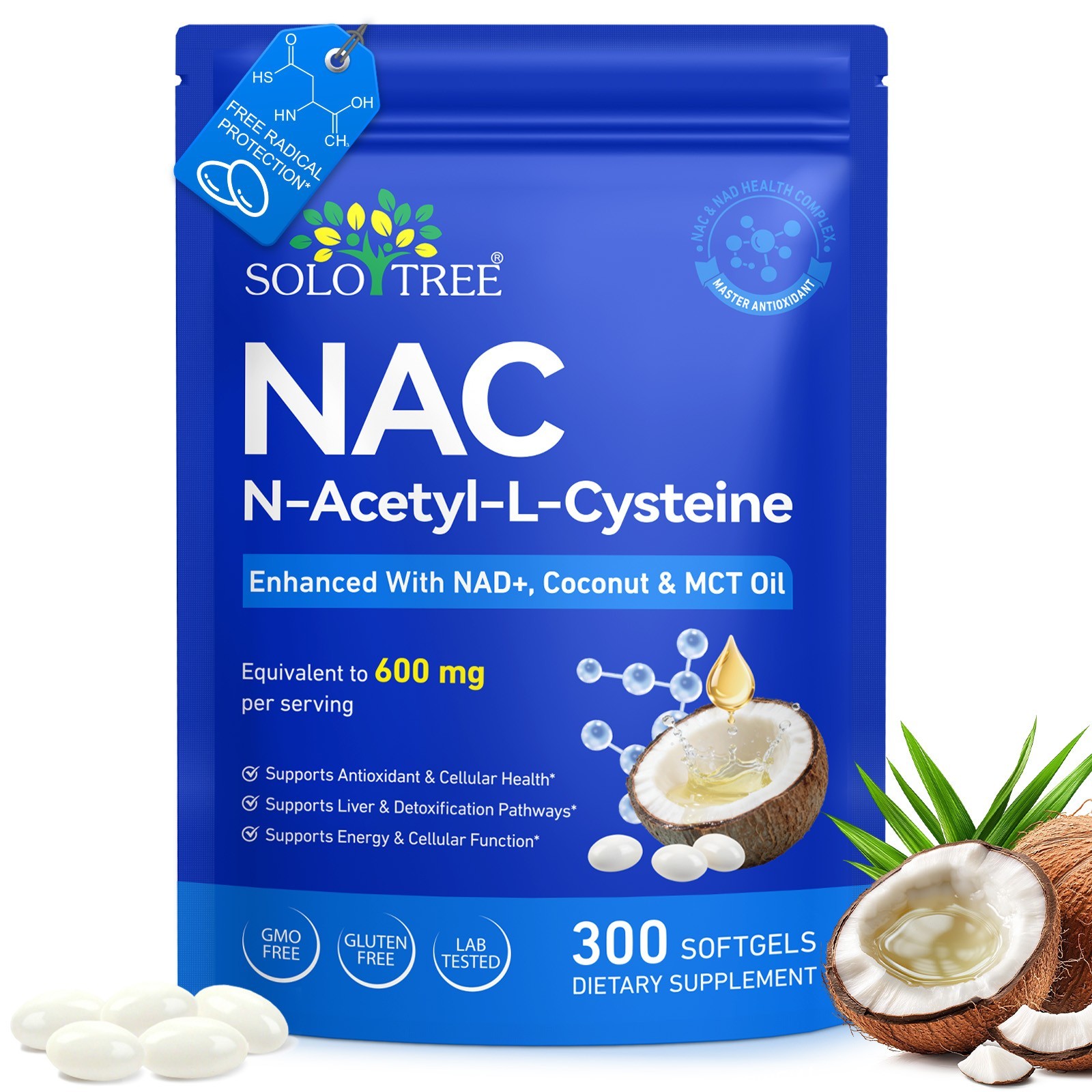 NAC 600mg with NAD+ Daily Complex, N-Acetyl Cysteine Supplement Capsules, Antiox