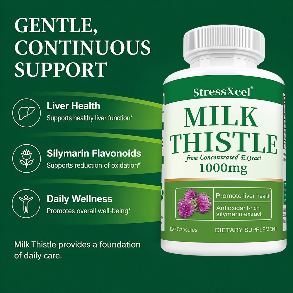 1000mg Milk Thistl Extract Caps, Natural Herbal Liver Supplement for Daily Detox