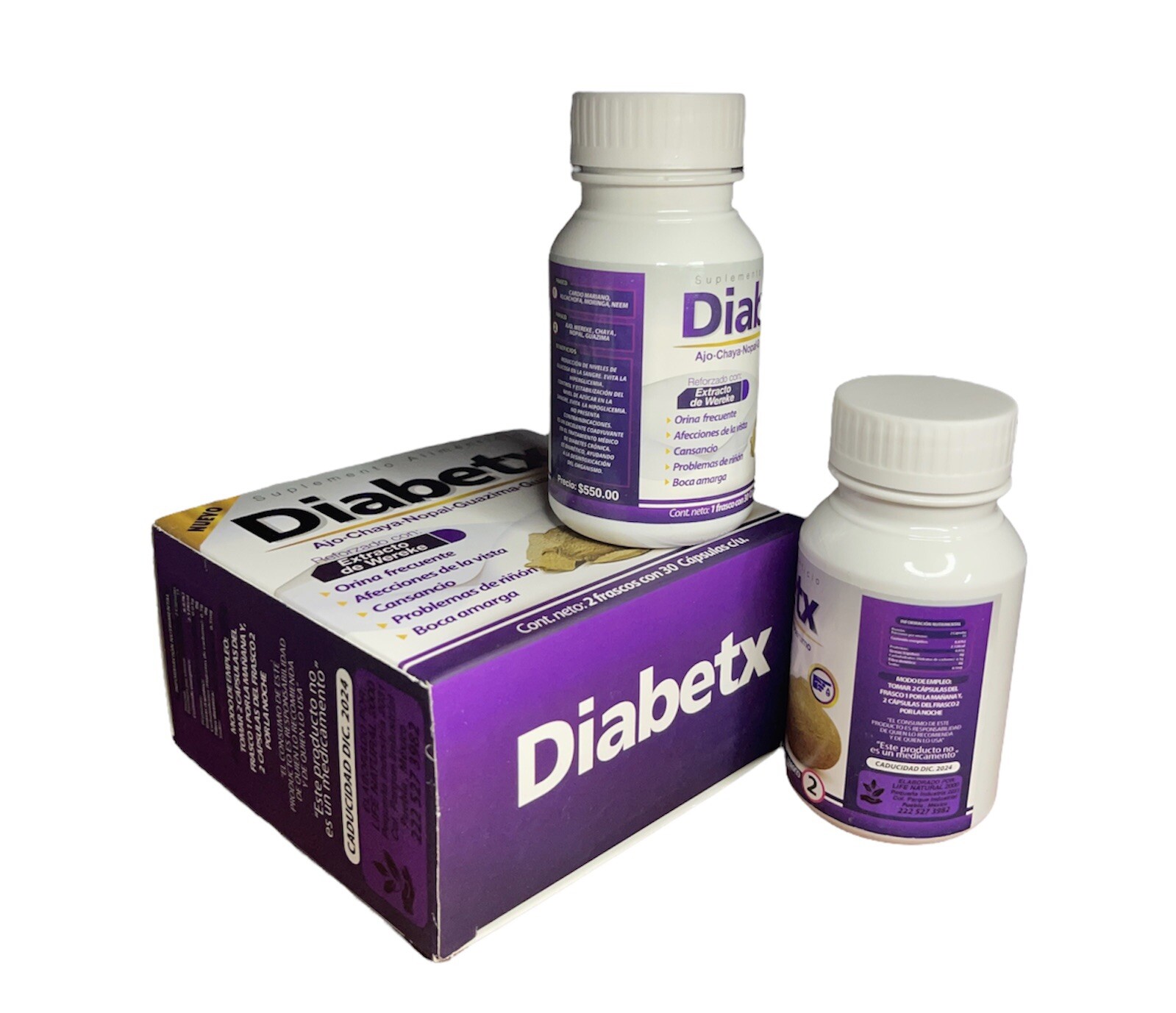 Diabetx; Reforzado con extracto de Wereke; Ajo-Chaya-Nopal-Guazima-Guarumo;