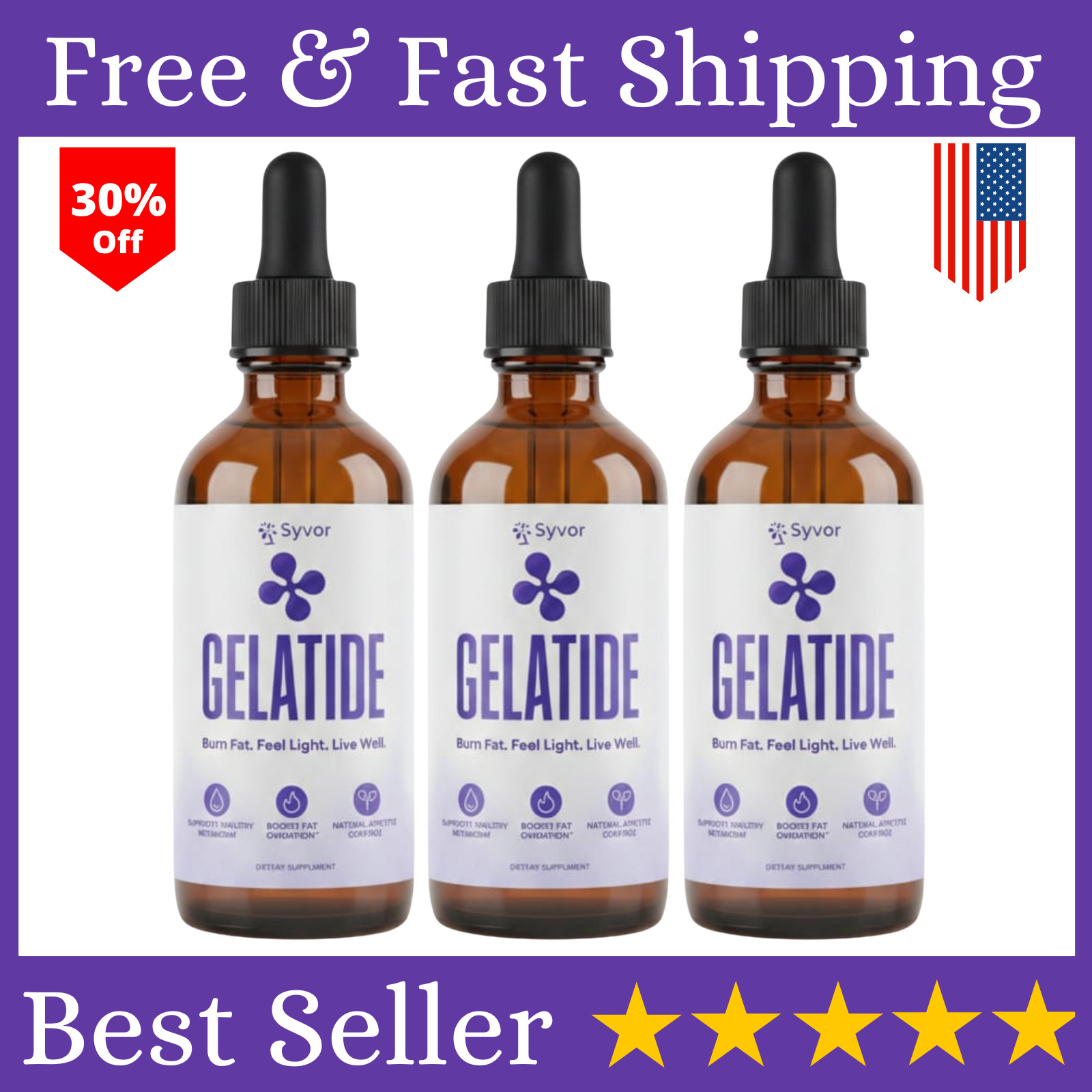 (3 Pack) Gelatide Weight Management Drops, Gelatide Daily Health Support (6oz)