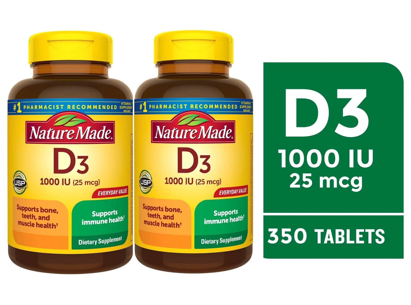 Nature Made Vitamin D3 1000 IU Tablets, 350 Count, Vitamin D, Dietary Supplement
