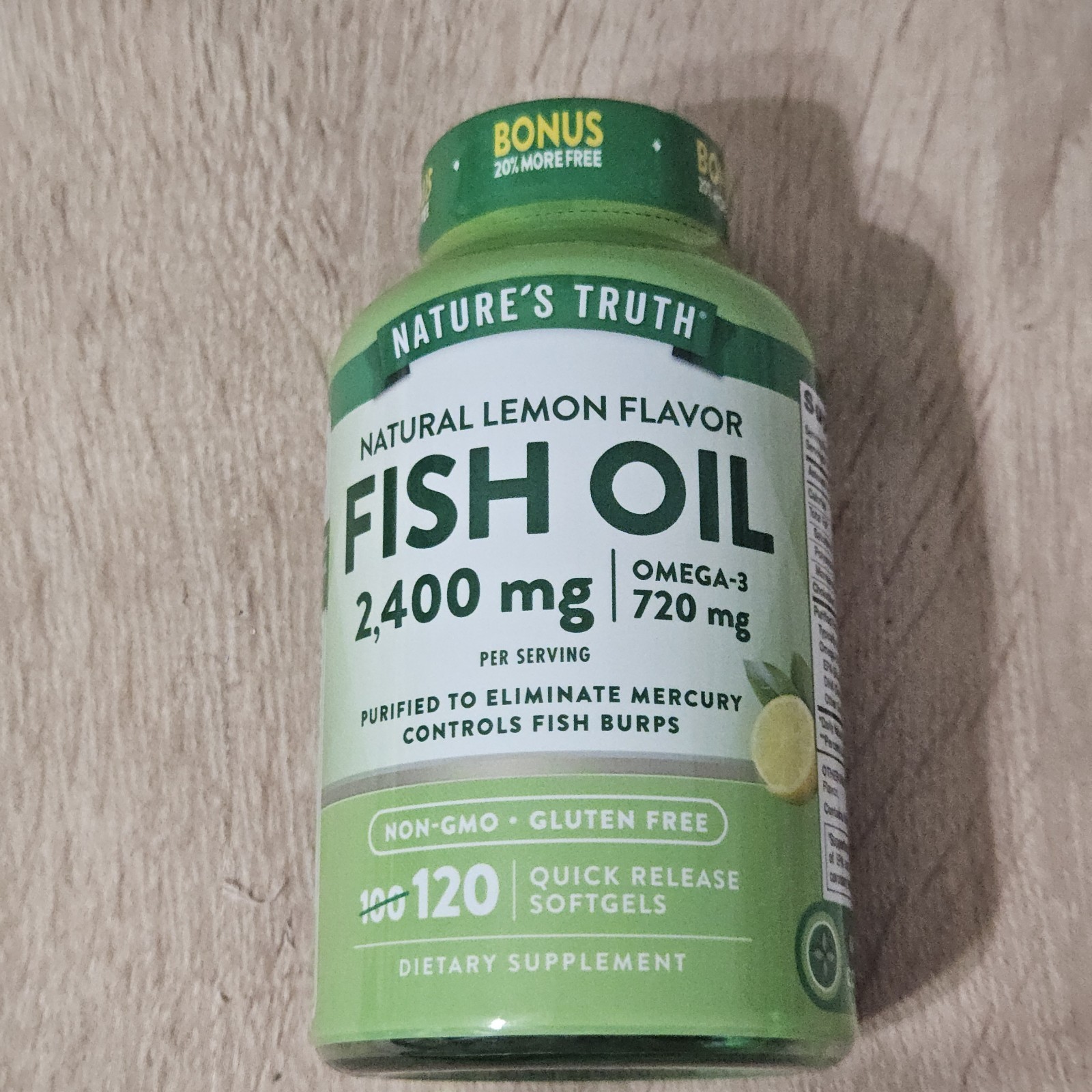 Natures Truth Fish Oil 2,400 mg Natural Lemon Flavor Omega-3 120 Soft gels