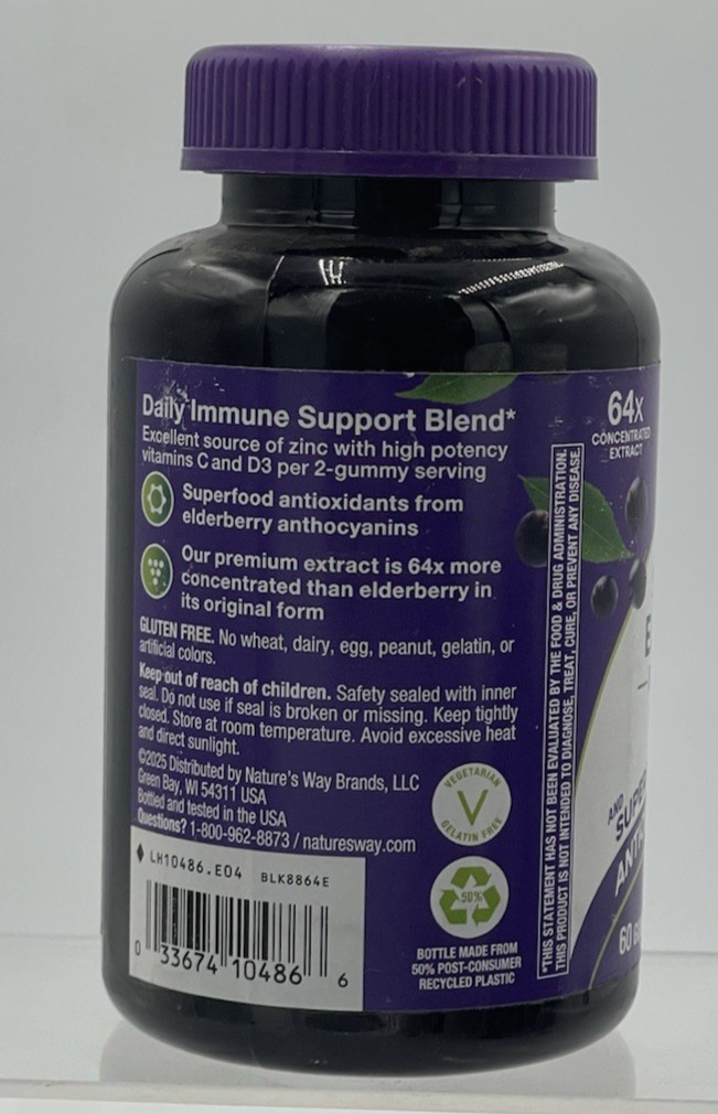 Lot of 3 Nature’s Way Sambucus Elderberry Gummies Vitamin C D3 60Ct EXP 04/27