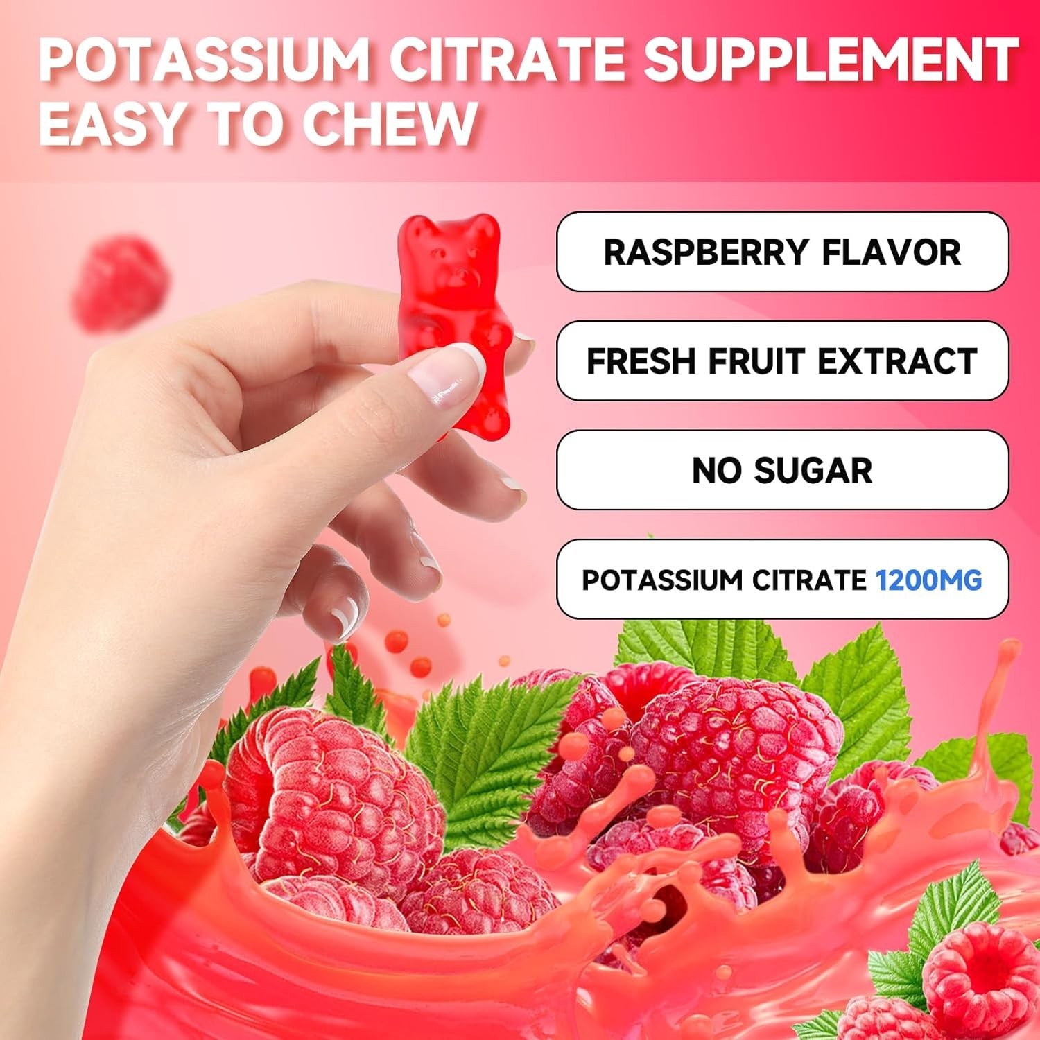 2 Pack Potassium Citrate Gummies, High Potassium Supplement Gummies 1200mg Suppo