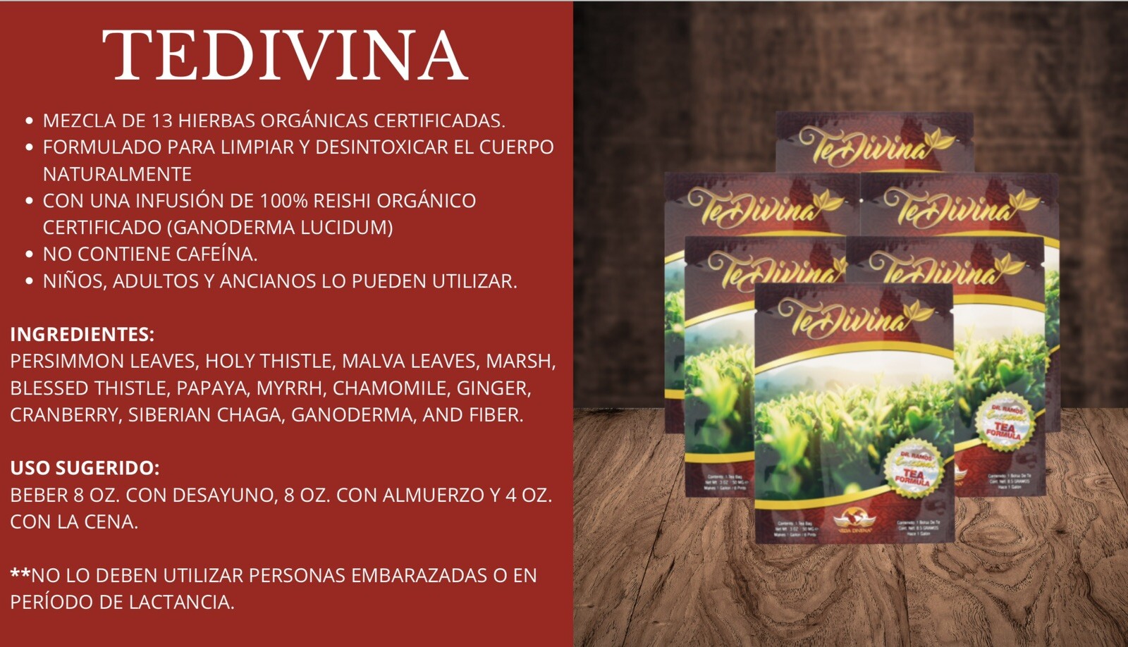 VIDA DIVINA Te Divina AUTÉNTICO 100% ORIGINAL DETOX AND CLEANSE ORGANIC 6 PK