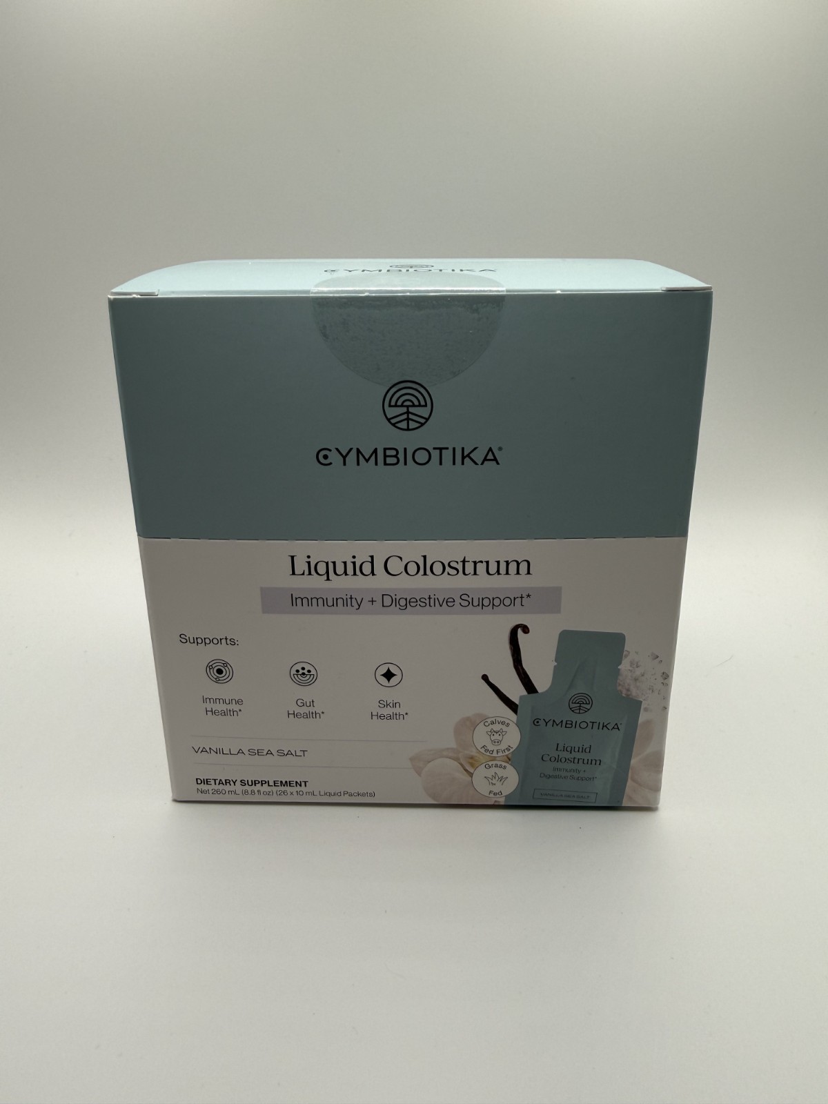 Cymbiotika Liquid Colostrum Vanilla Sea Salt 26x10mL Liquid Packet – Brand New