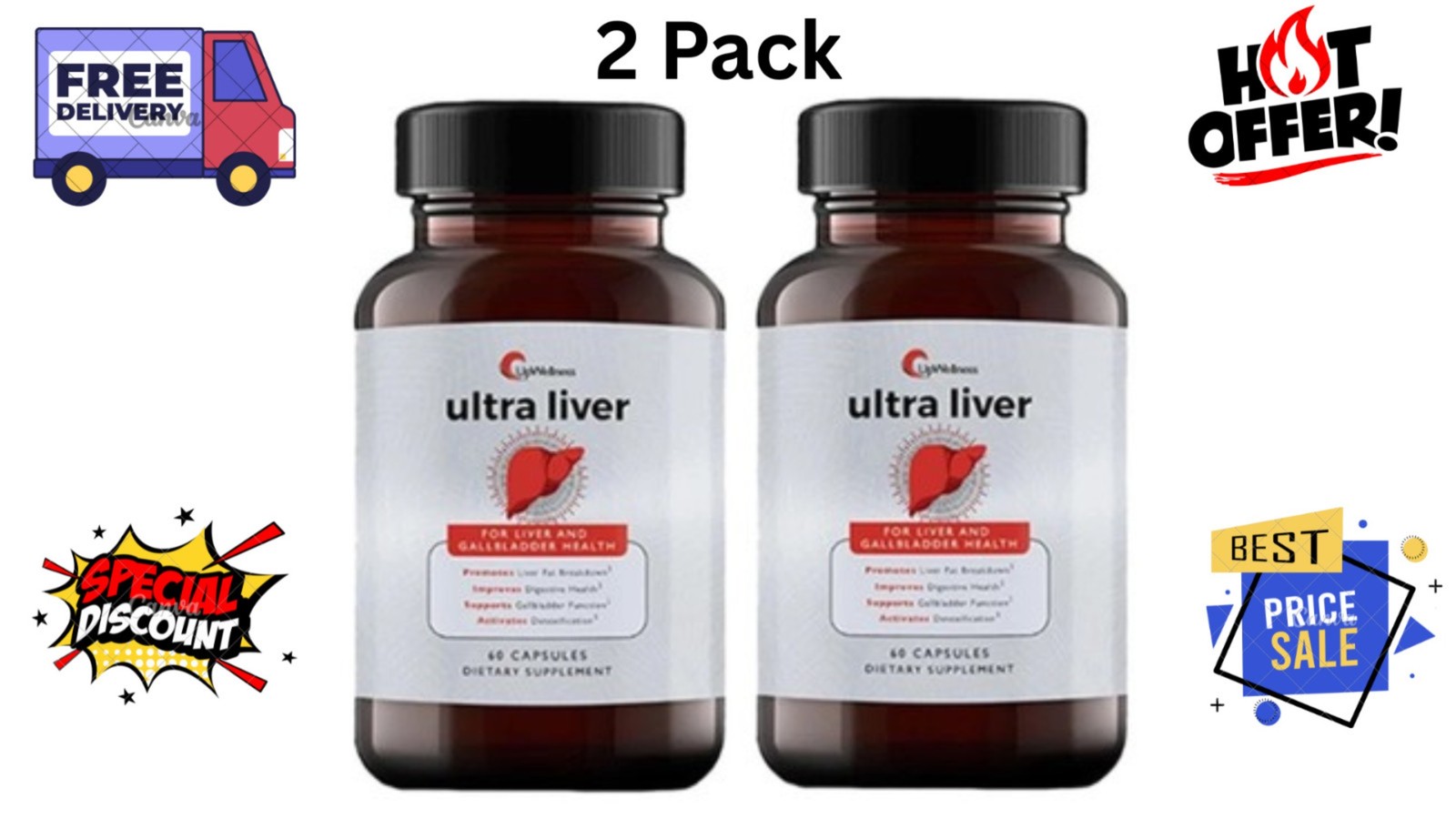 2 Pack UpWellness Ultra Liver Supplement For Liver Health And Gallbladder Suppor