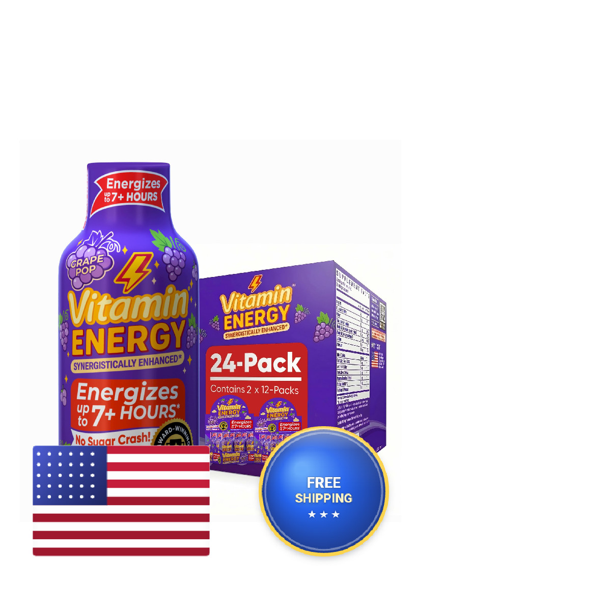 Vitamin Energy Focus Extra Strength Energy Shot Grape 24 Pack 260Mg Natural