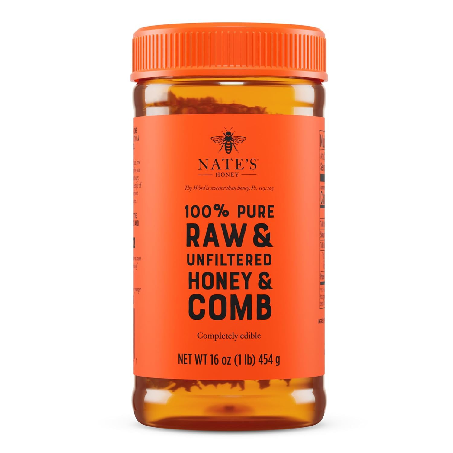 Nate’S 100% Pure Raw & Unfiltered Honey and Comb – 16Oz. Jar