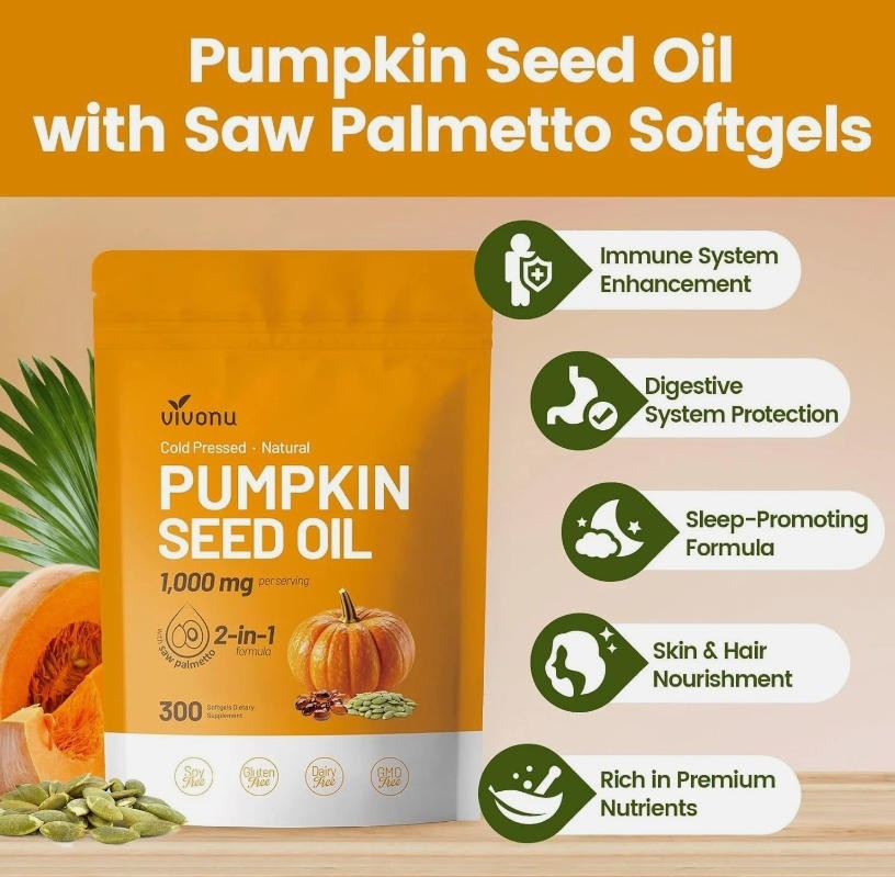 Pumpkin Seed Oil with Palmetto Saw Capsules Hair Care Hair Loss | 300 Softgels
