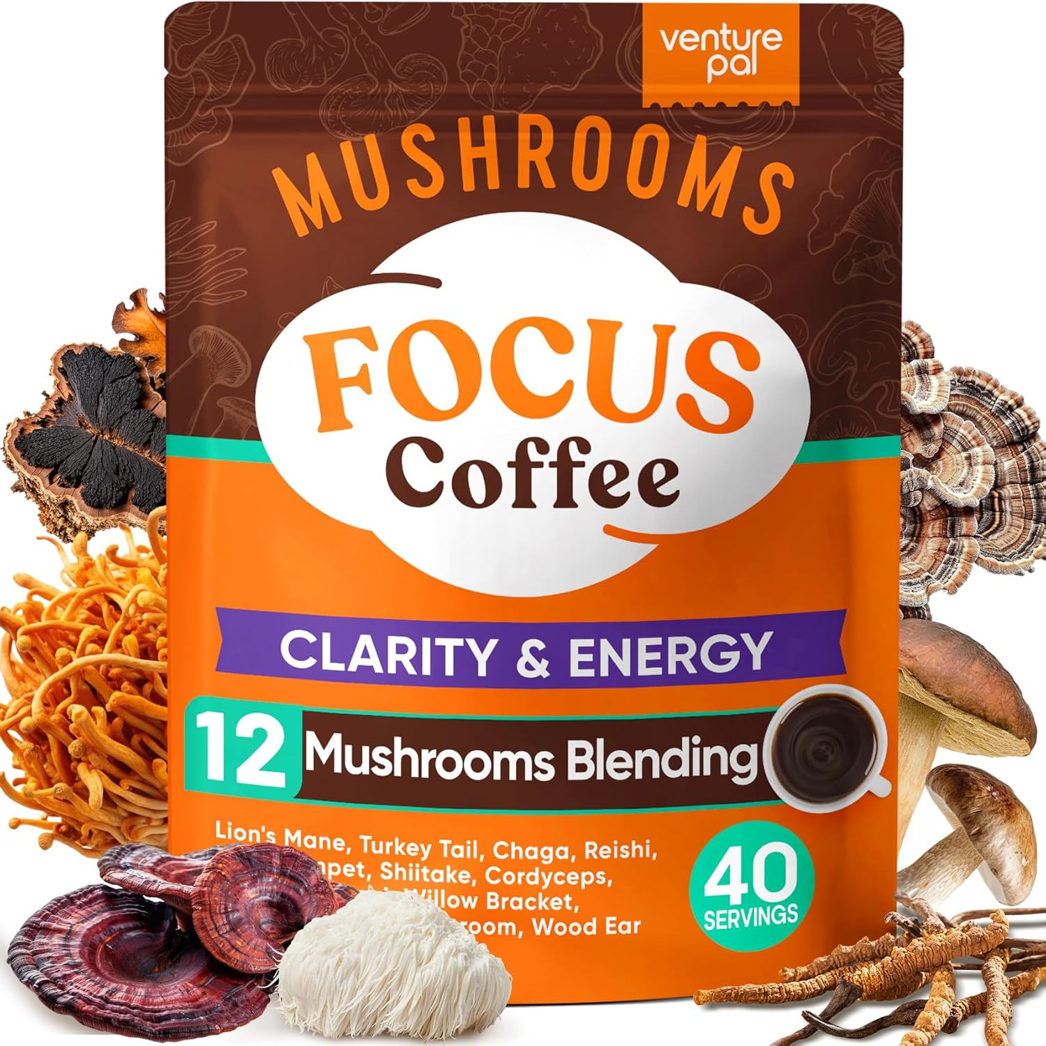 Mushroom Coffee with 12 Adaptogenic Functional Mushrooms with Ashwagandha, Lion’