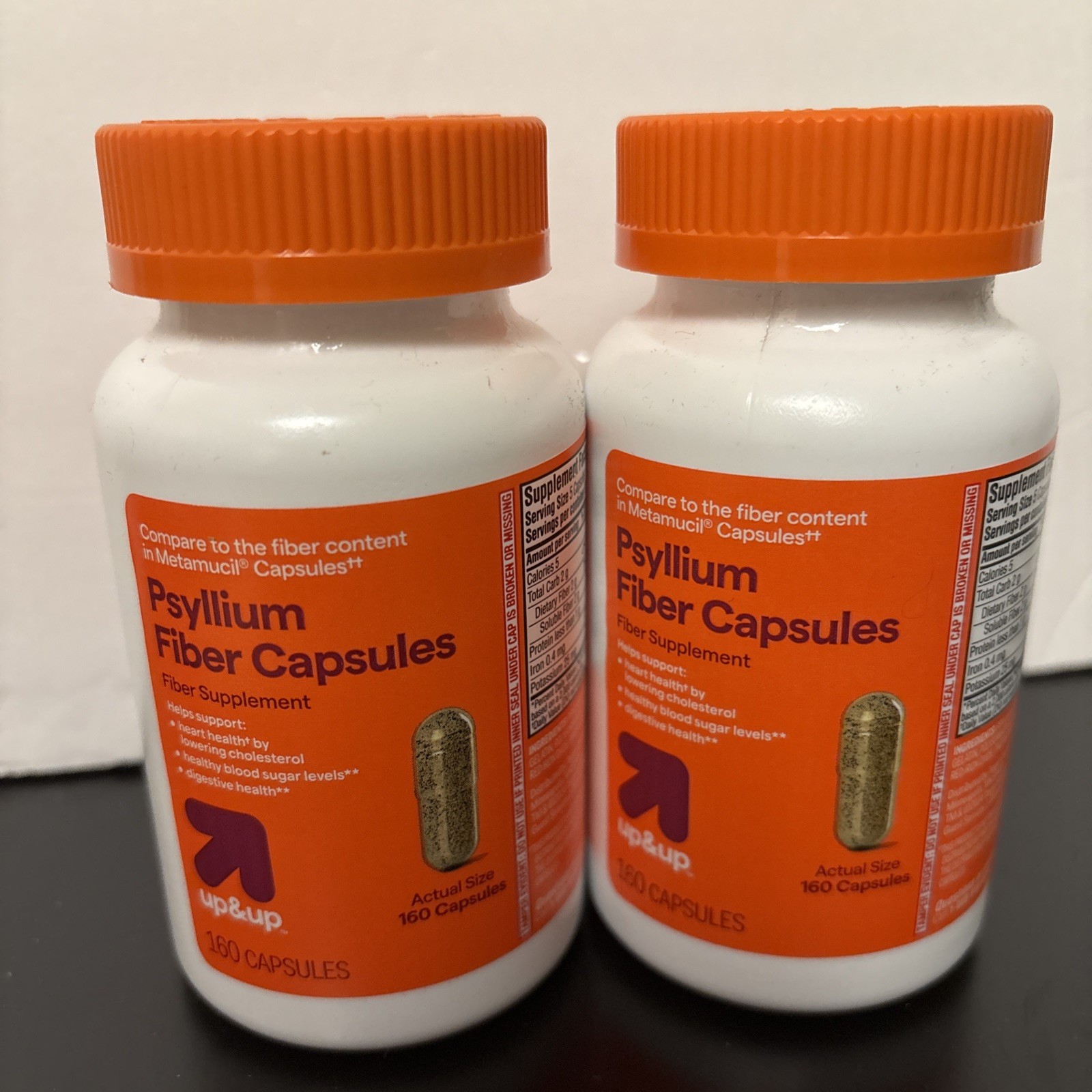 2 Pack Up & Up Psyllium Fiber Capsules Supplement 160 Each Exp 9/2026