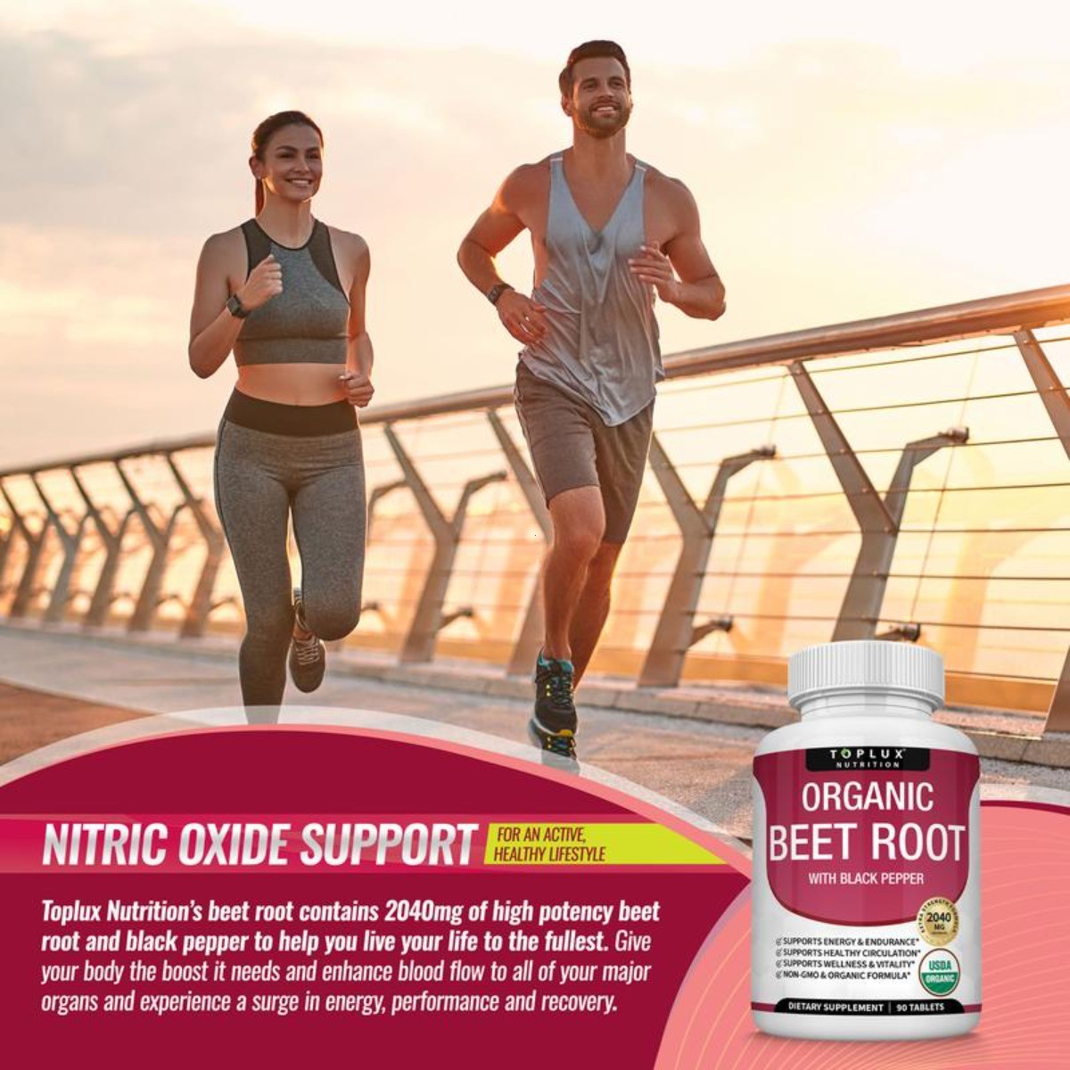 Toplux Organic Beet Root Tablets–Nitric Oxide Booster for Heart Health