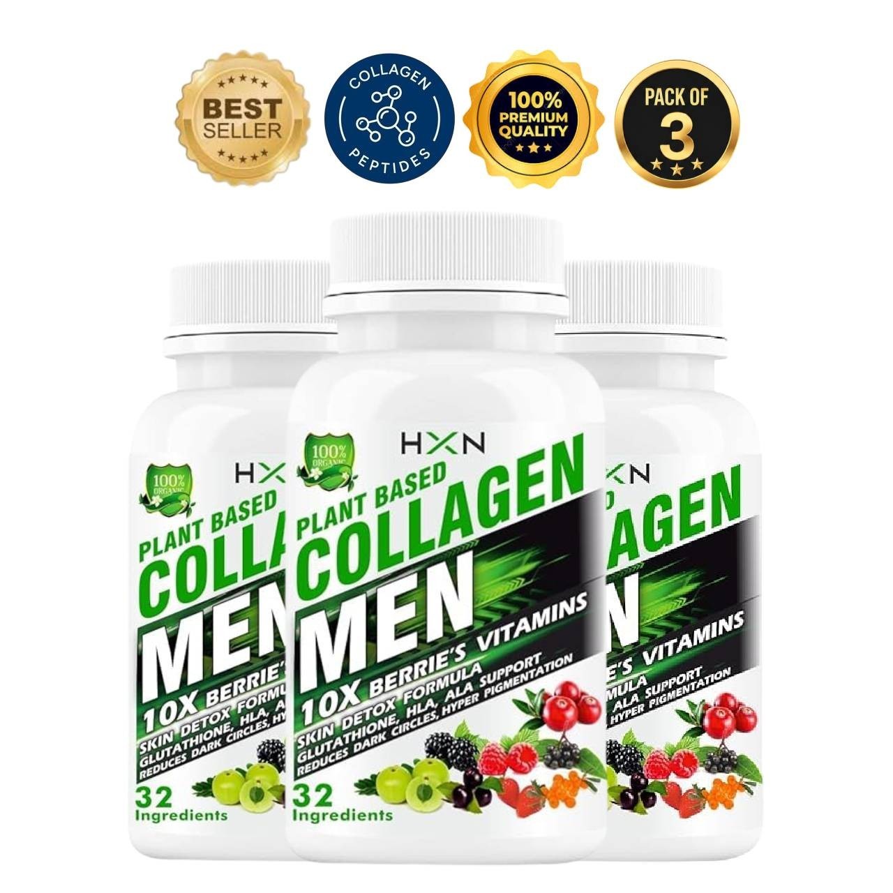 3 Pack H.XN Collagen Supplement Biotin Tablets 60ct