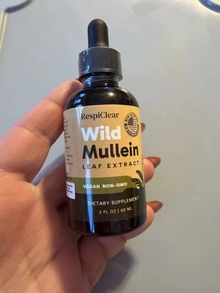 RespiClear Mullein Wild Leaf Extract Liquid Drops Non-GMO Lemon Vegan 2 oz fl
