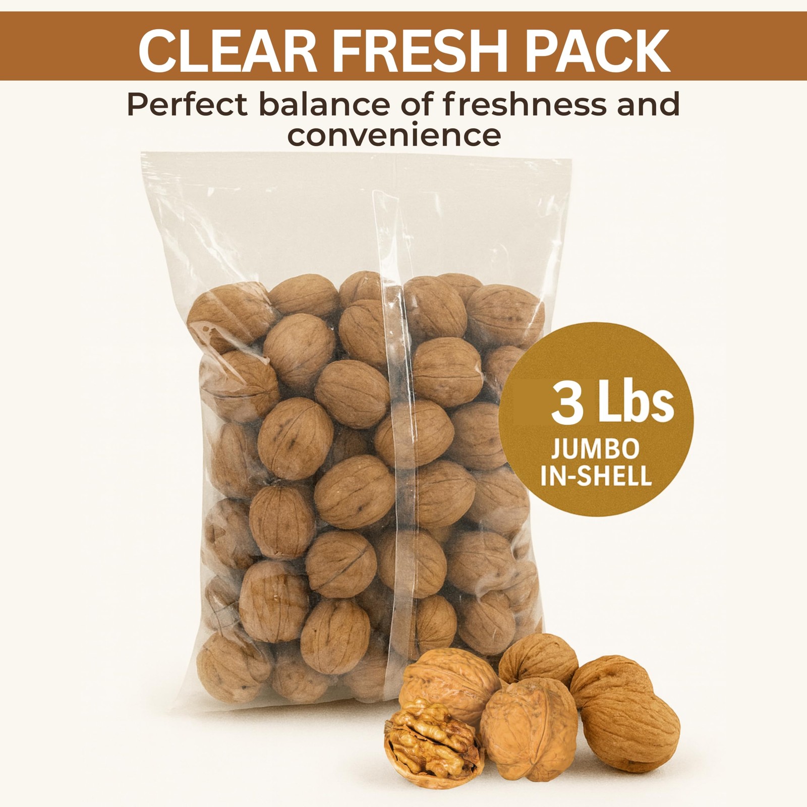 Premium Natural Walnuts in Shell 48 Oz Shell, Jumbo, 3 Pound