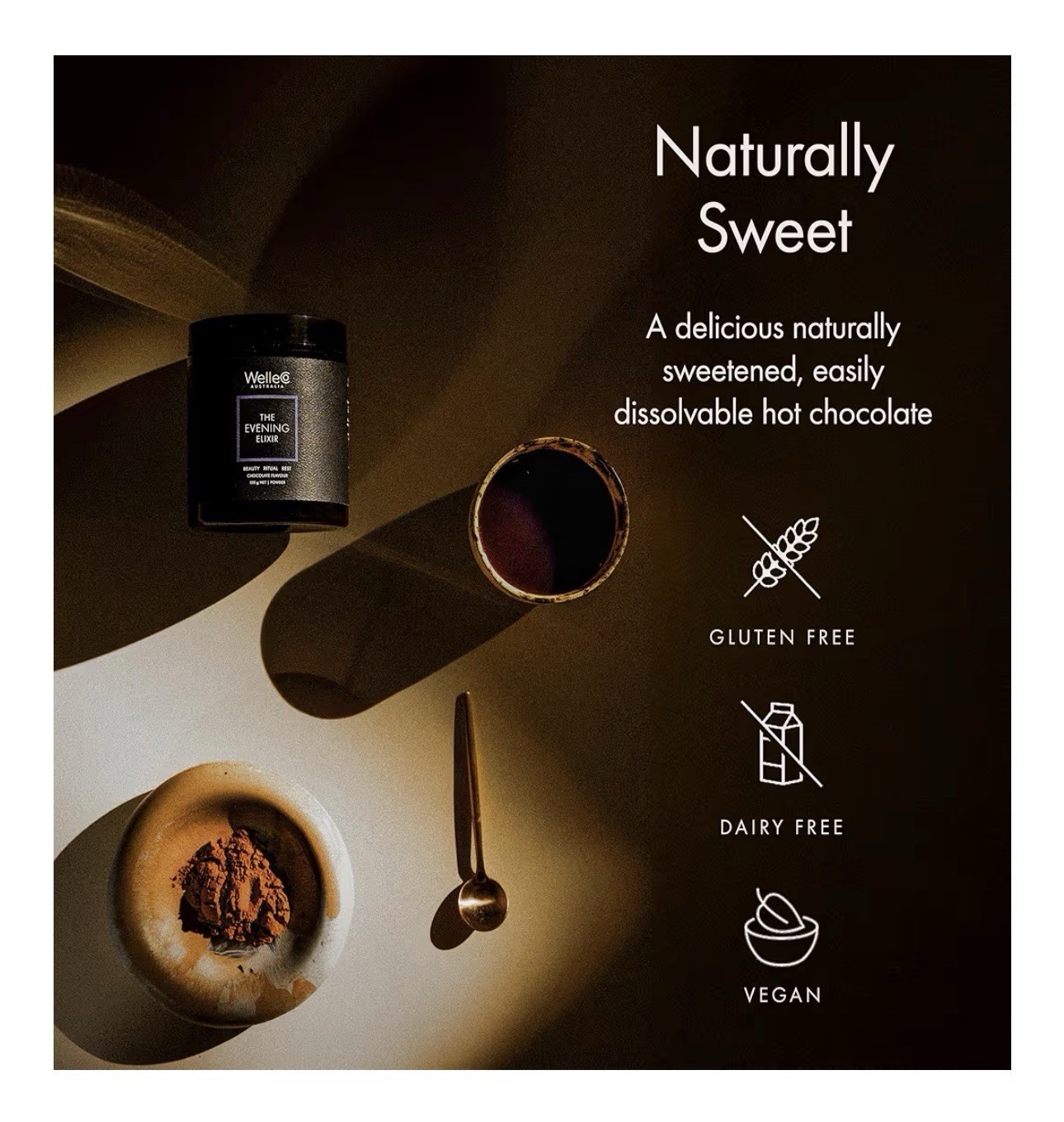 SEALED WelleCo Evening Elixir Chocolate Pwdr 150g Beauty Rest Vegan Gluten Free