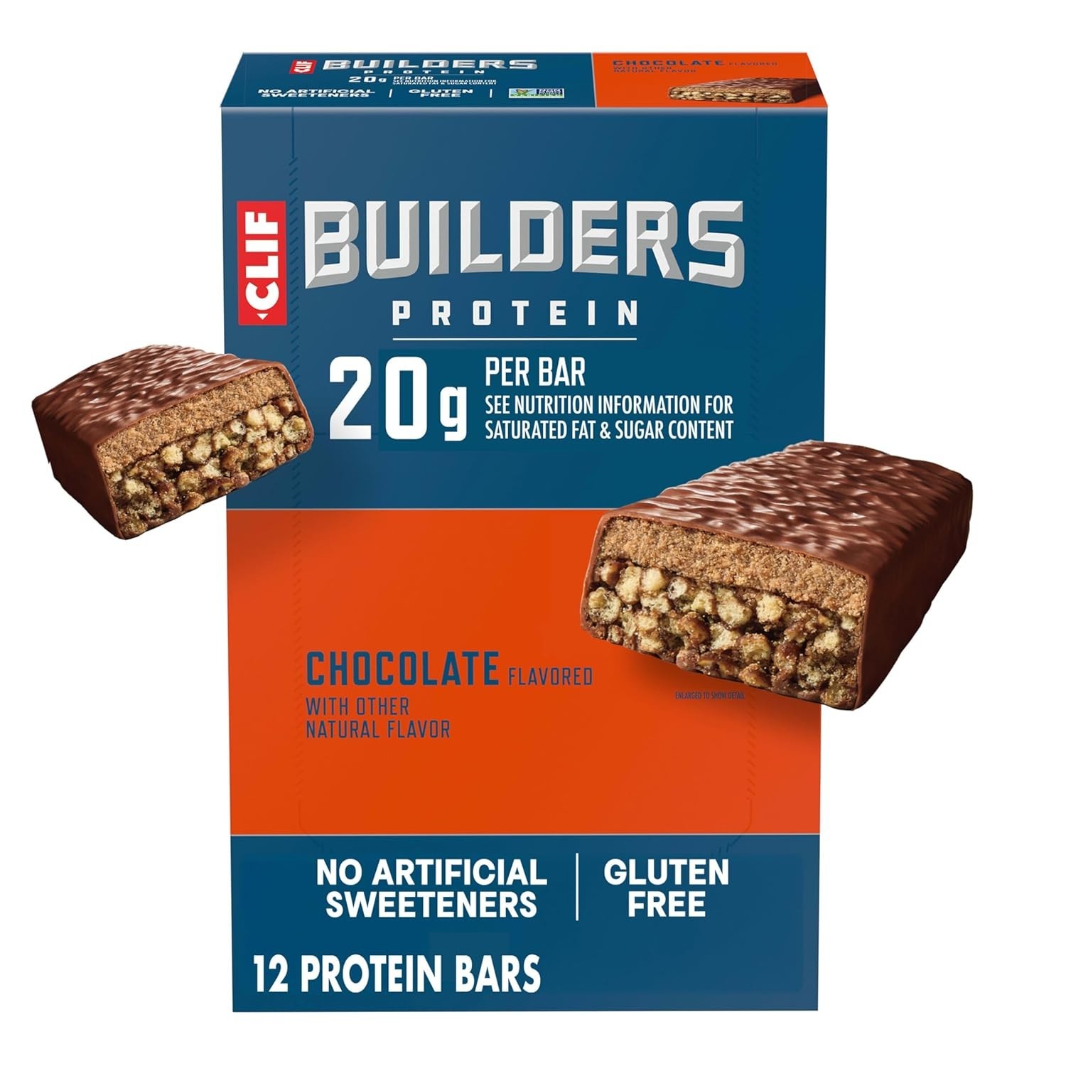 CLIF BUILDERS Protein Bars – Chocolate Flavor – 20g 2.4 oz. (12 Pack)