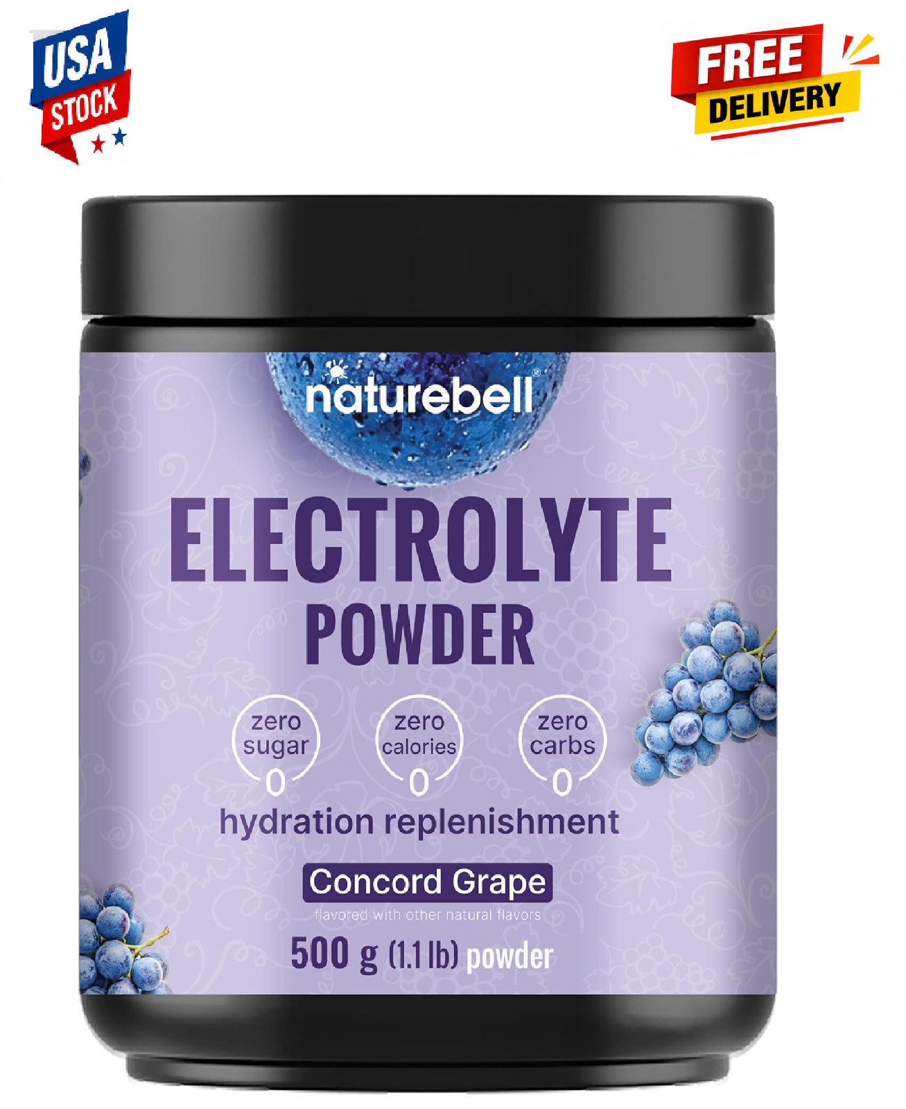 NatureBell Electrolytes Powder No Sugar, 500g (76 Servings) | Keto Fast Hydratio