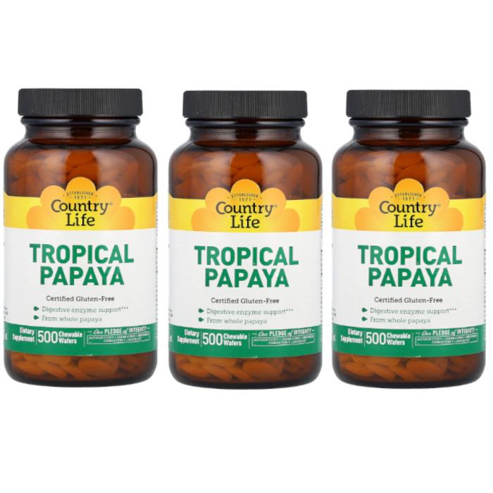 Country Life Tropical Papaya (Chewable) 500 wafrs (Pack of 3)